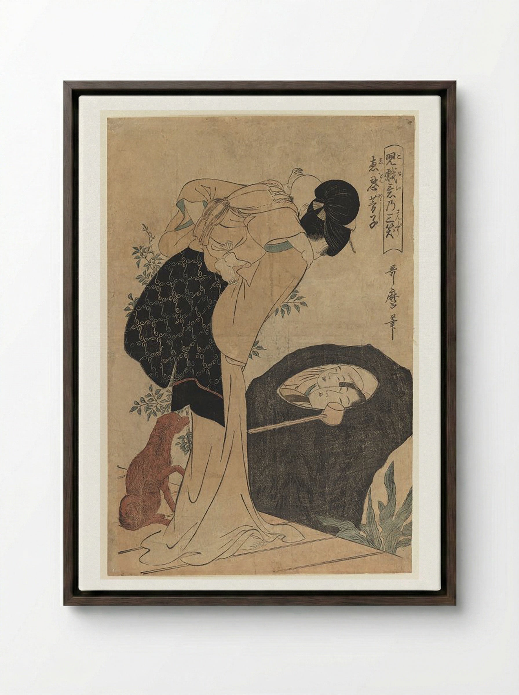 Woman and Child at a Water Basin - Utagawa Toyokuni I - Framed Canvas Dark Wood