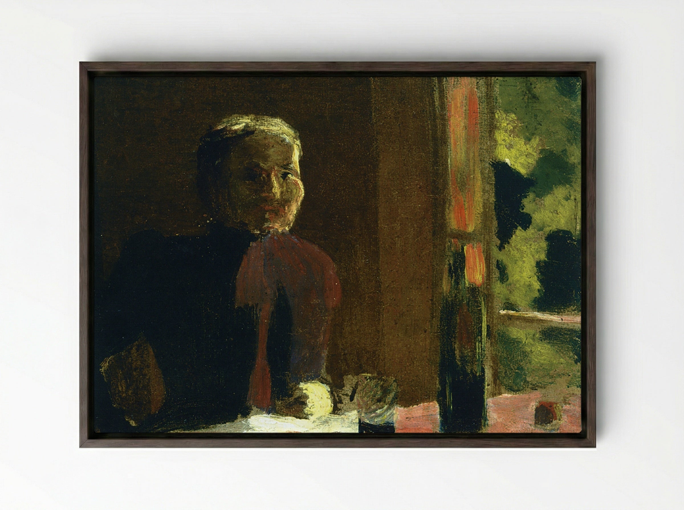 Madame Vuillard at Table - Édouard Vuillard - Framed Canvas Dark Wood