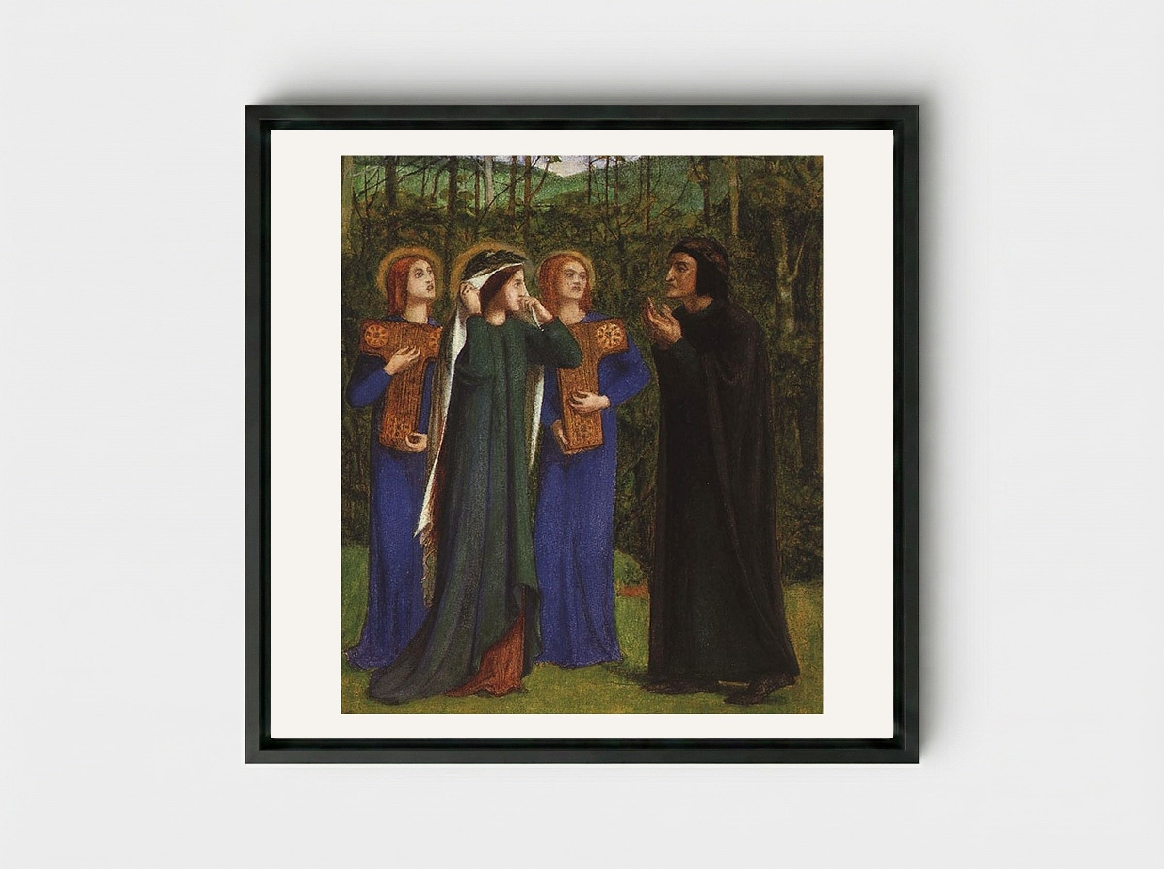The Meeting of Dante and Beatrice in Paradise - William Blake - Framed Canvas Black