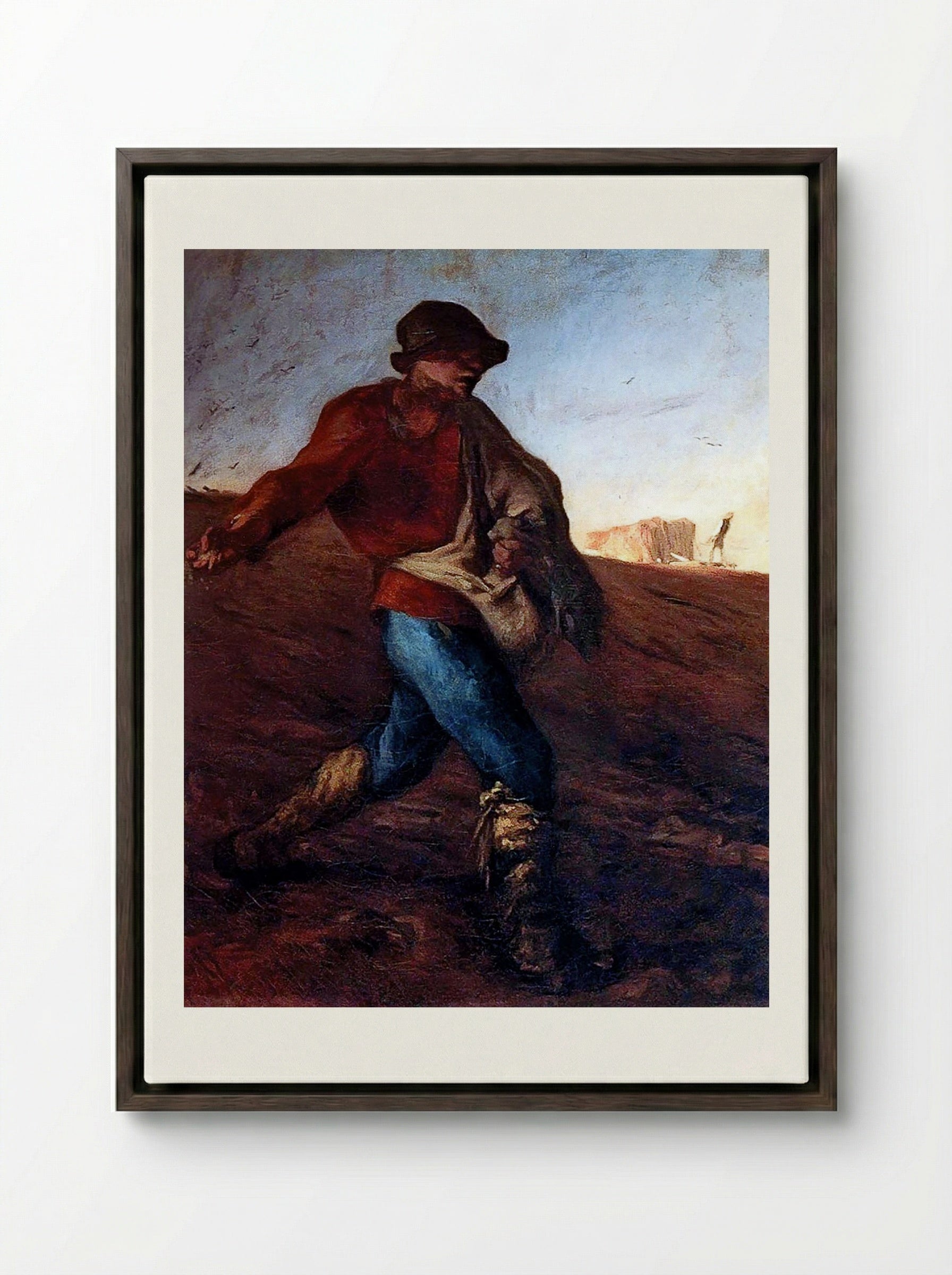 The Sower - Jean-François Millet - Framed Canvas Dark Wood