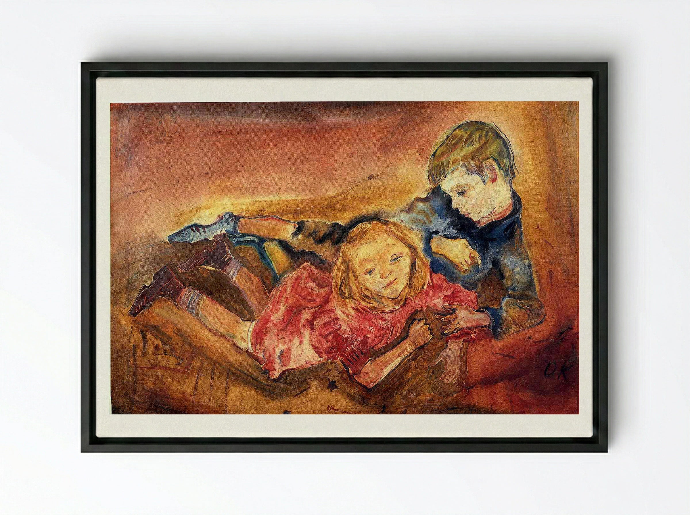 Children Playing - Paula Modersohn-Becker - Framed Canvas Black