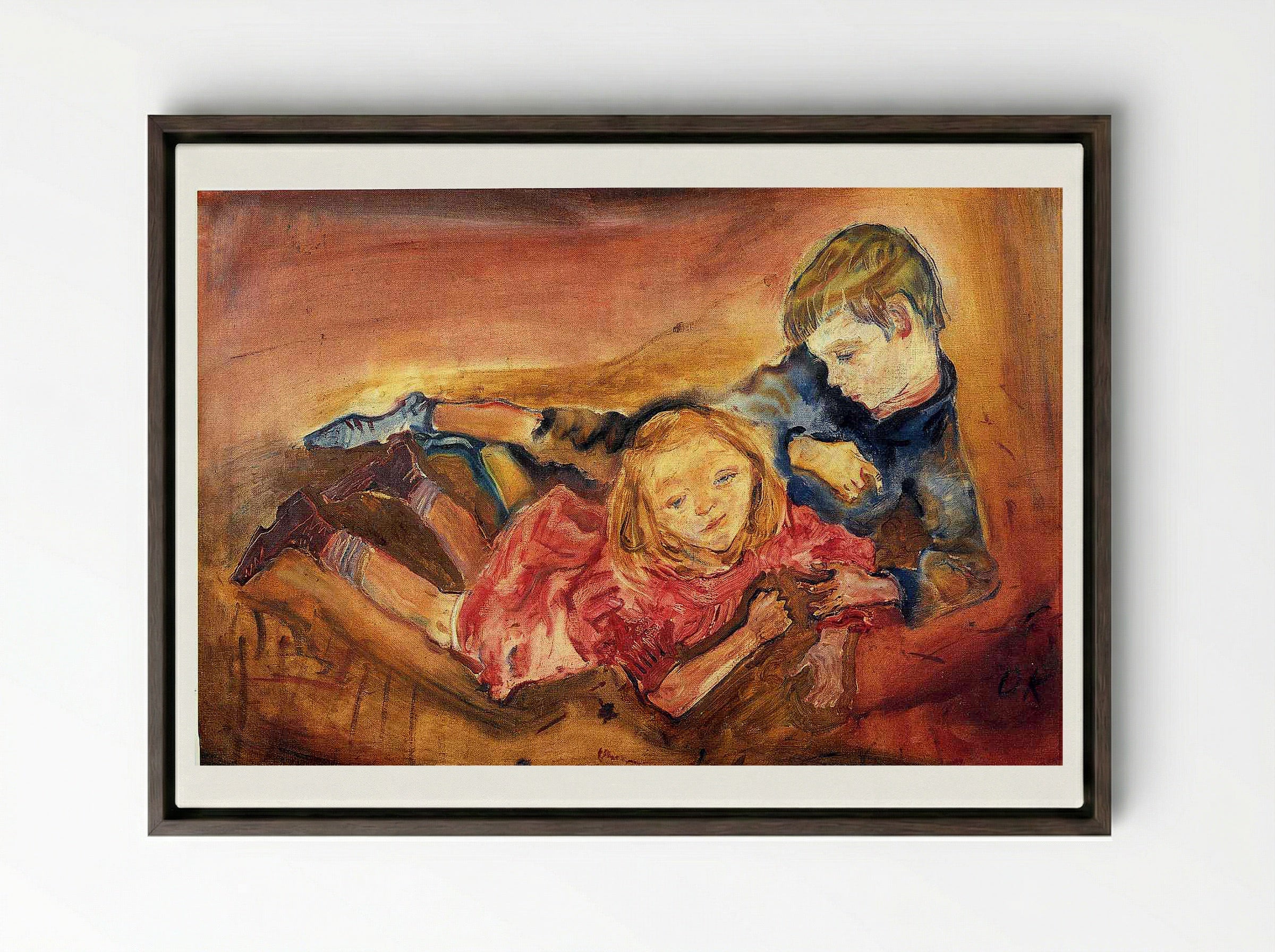 Children Playing - Paula Modersohn-Becker - Framed Canvas Dark Wood