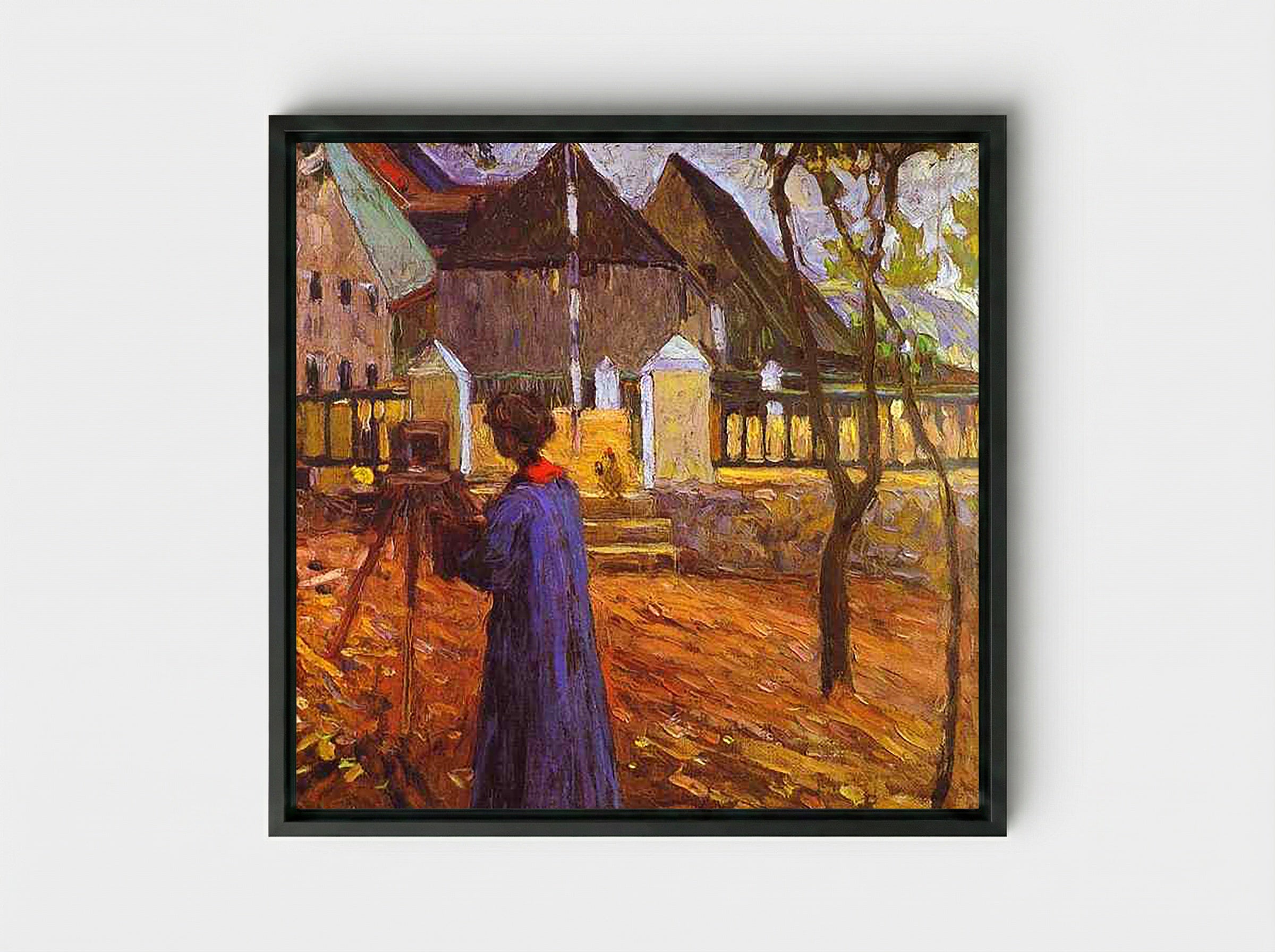Woman with Camera in Murnau - Gabriele Münter - Framed Canvas Black
