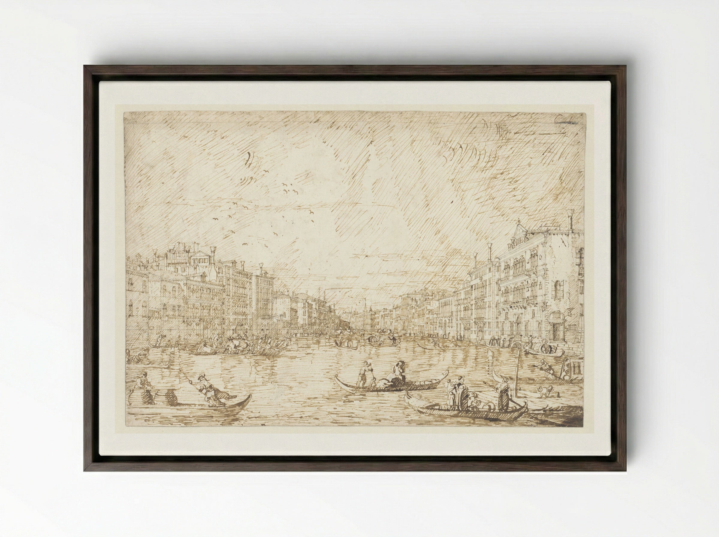 The Grand Canal, Venice - Canaletto - Framed Canvas Dark Wood