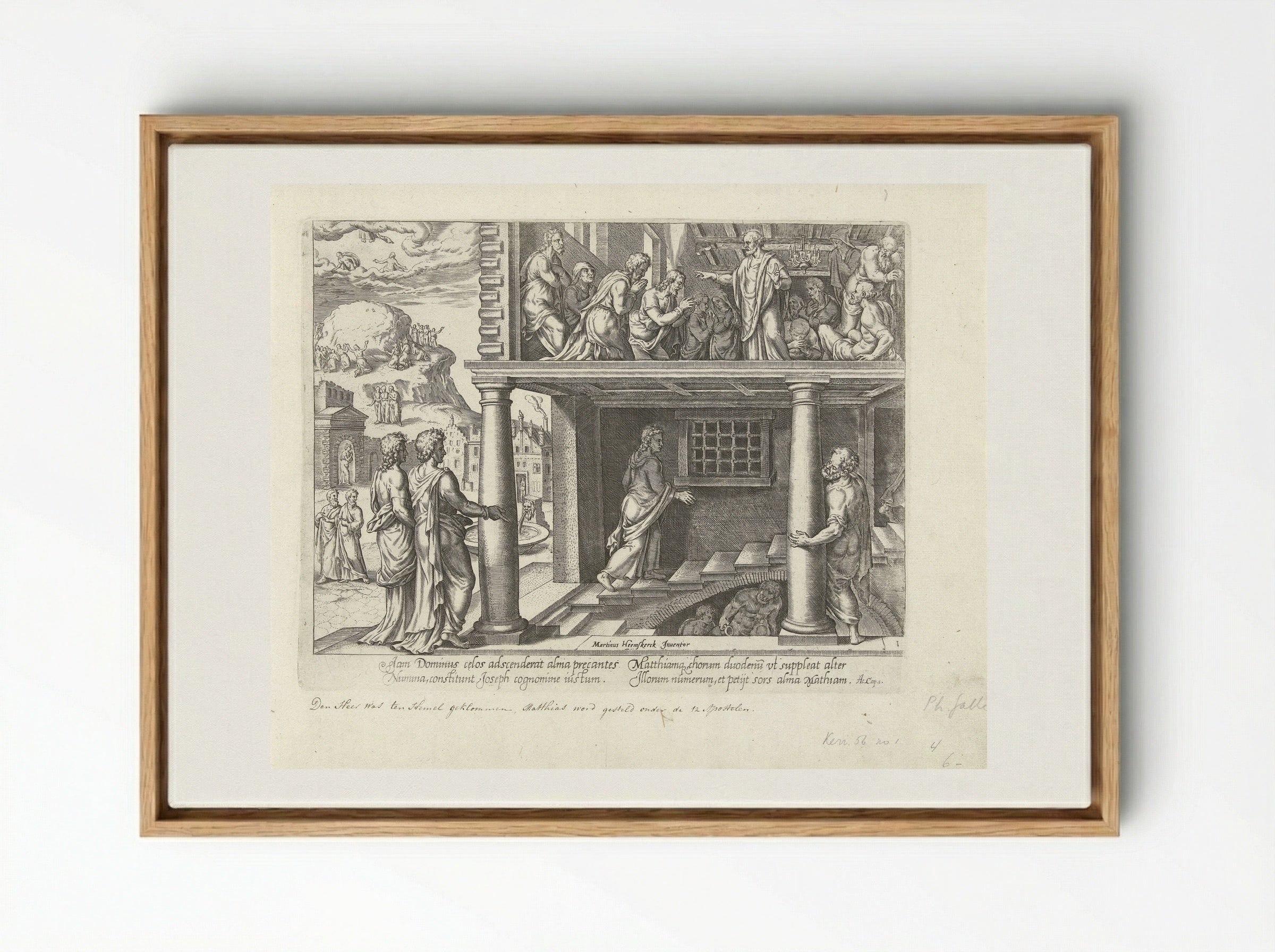 Hemelvaart van Christus en verkiezing van Mattias - Philips Galle - Framed Canvas Wood