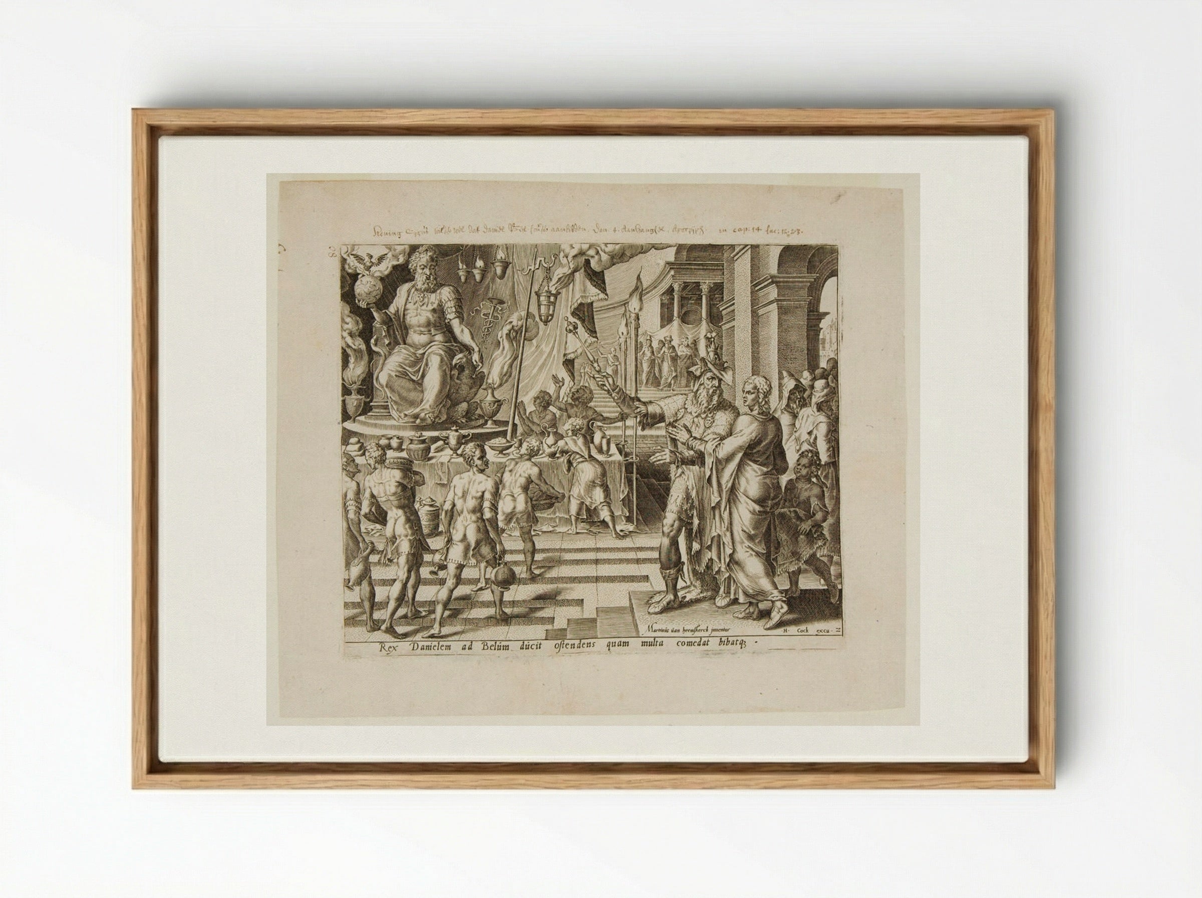 King Cyrus and the Priests Show Baal to Daniel - Philips Galle - Framed Canvas Wood