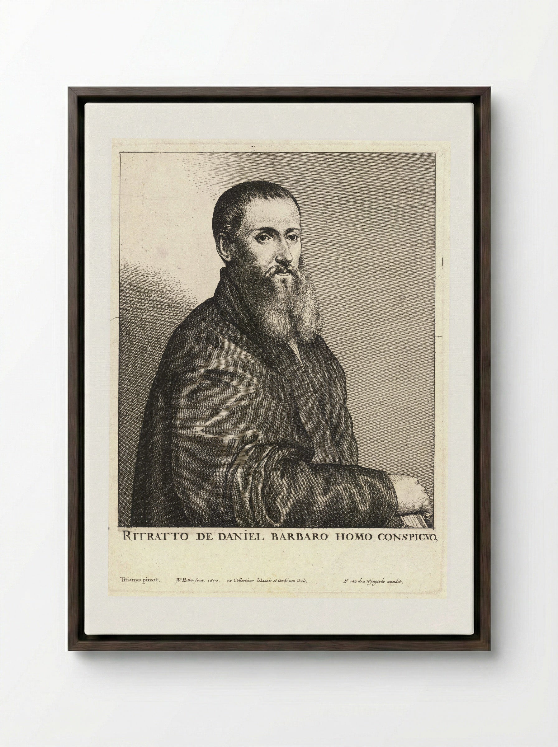 Portrait of Daniele Barbaro - Wenceslaus Hollar - Framed Canvas Dark Wood