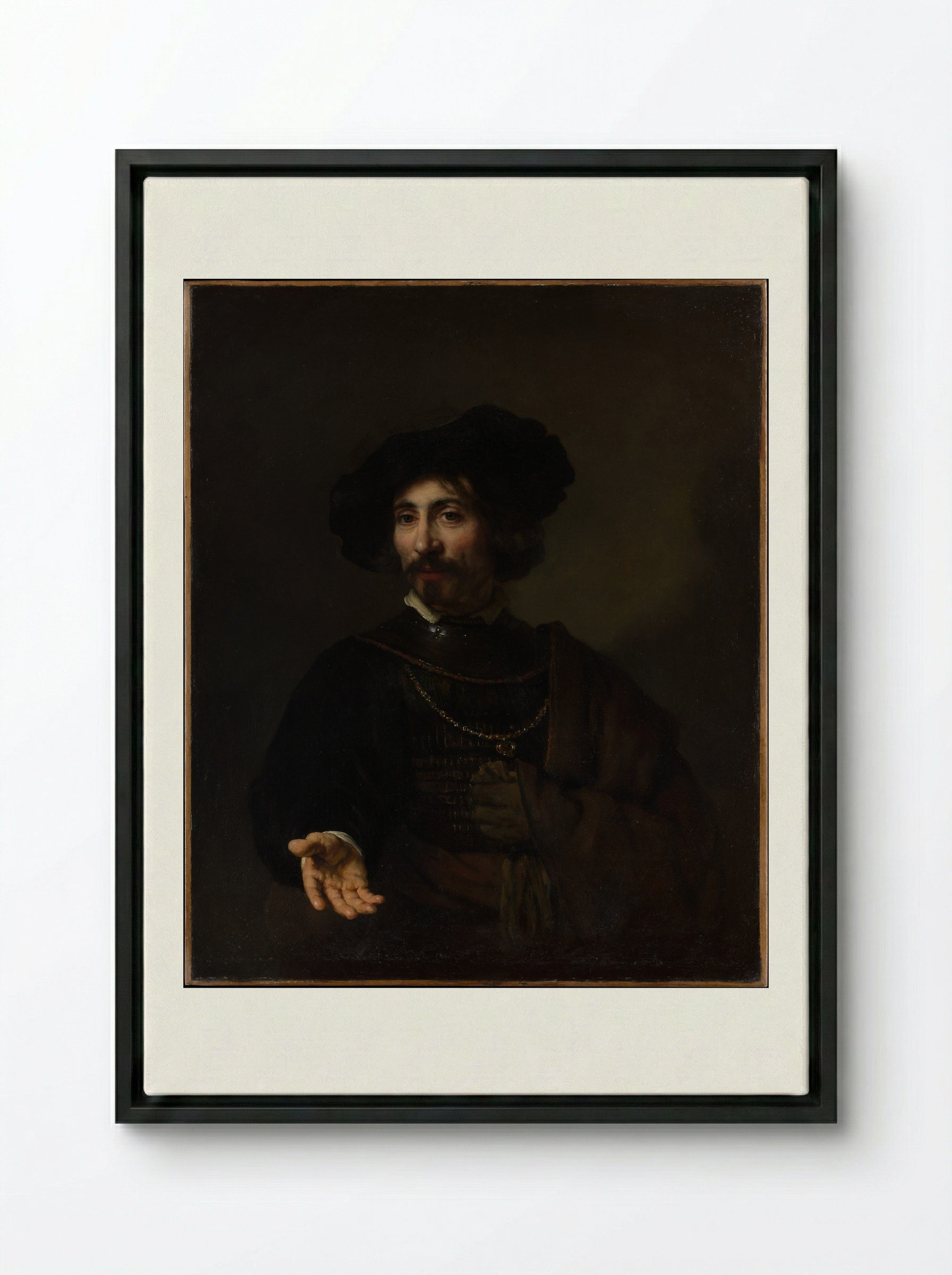 Man with a Steel Gorget - Rembrandt van Rijn - Framed Canvas Black