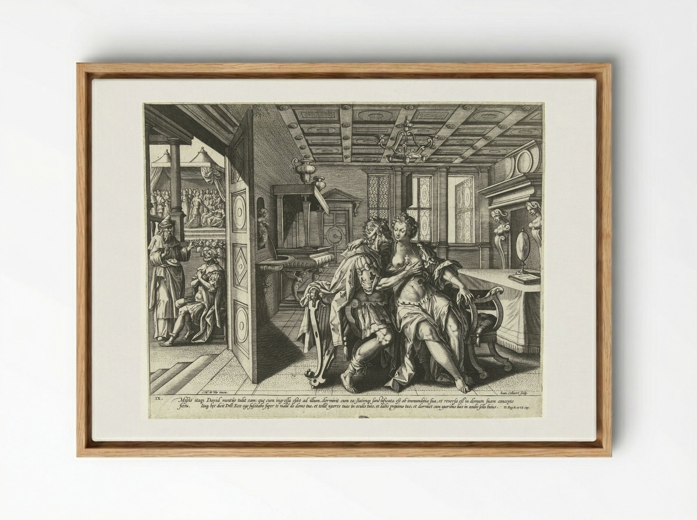 David and Bathsheba: The Ninth Commandment - Philips Galle - Framed Canvas Wood