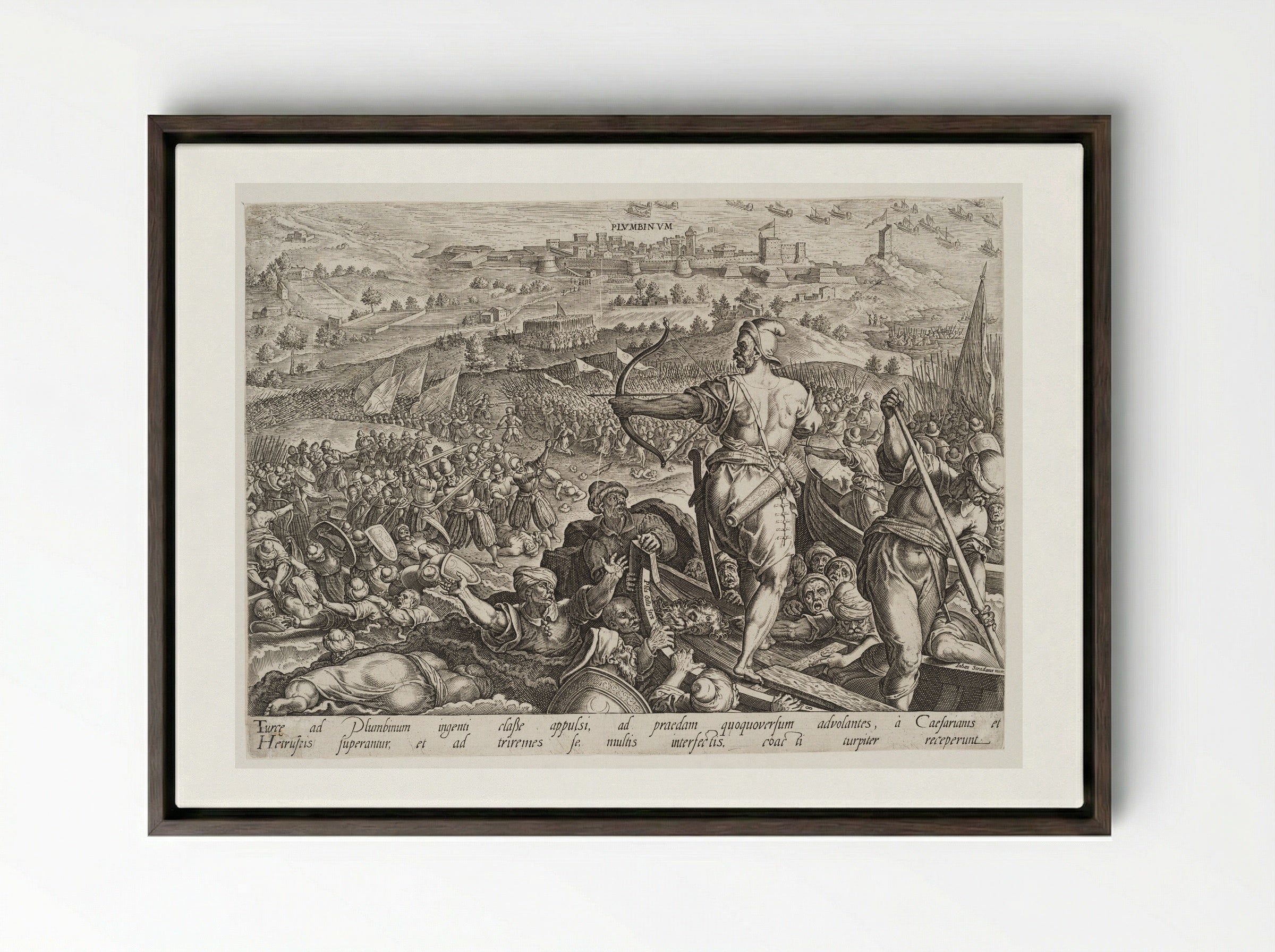 The Defeat of the Turks at Plumbinum - Philips Galle - Framed Canvas Dark Wood