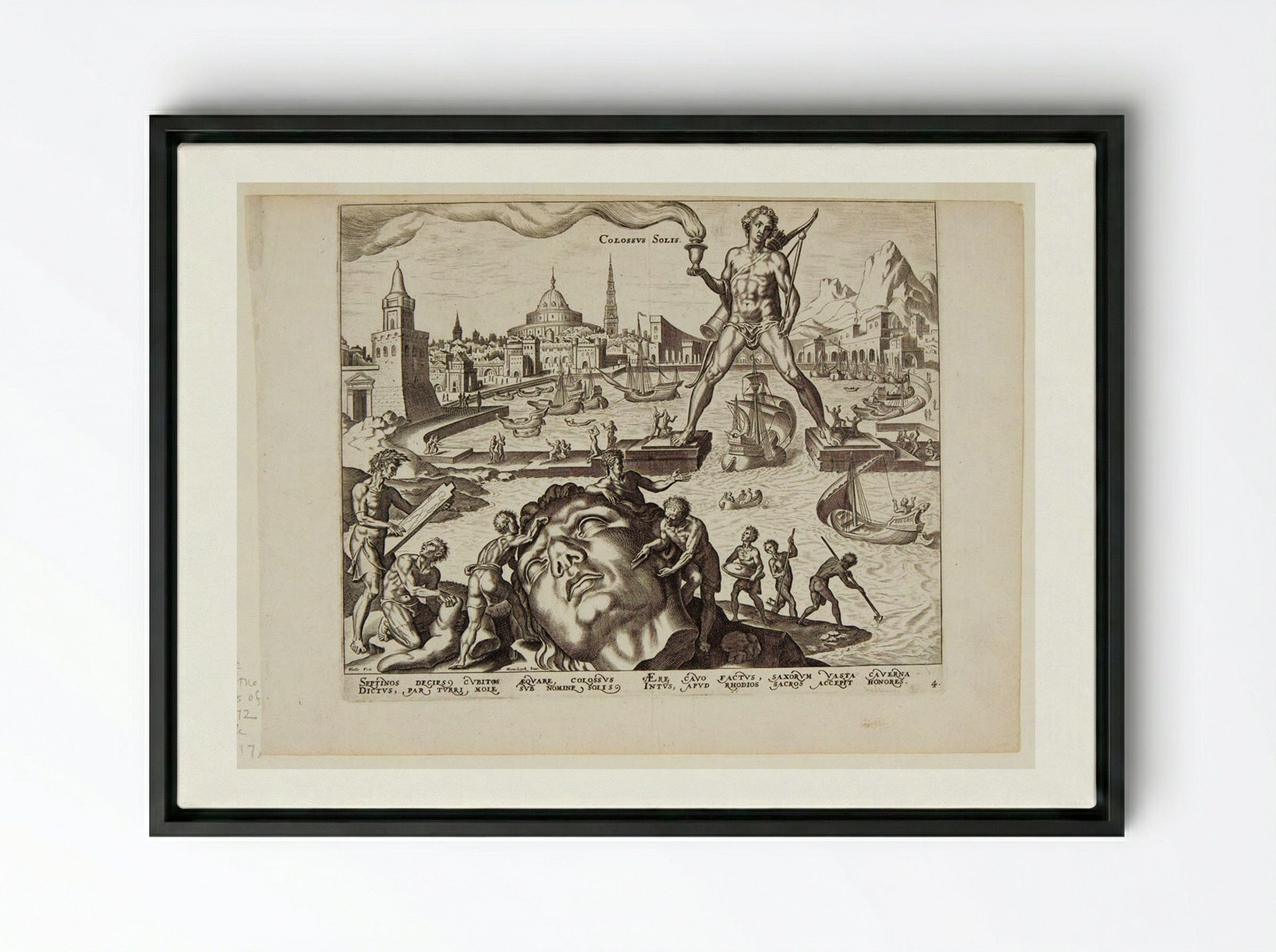 The Colossus of Rhodes - Philips Galle - Framed Canvas Black