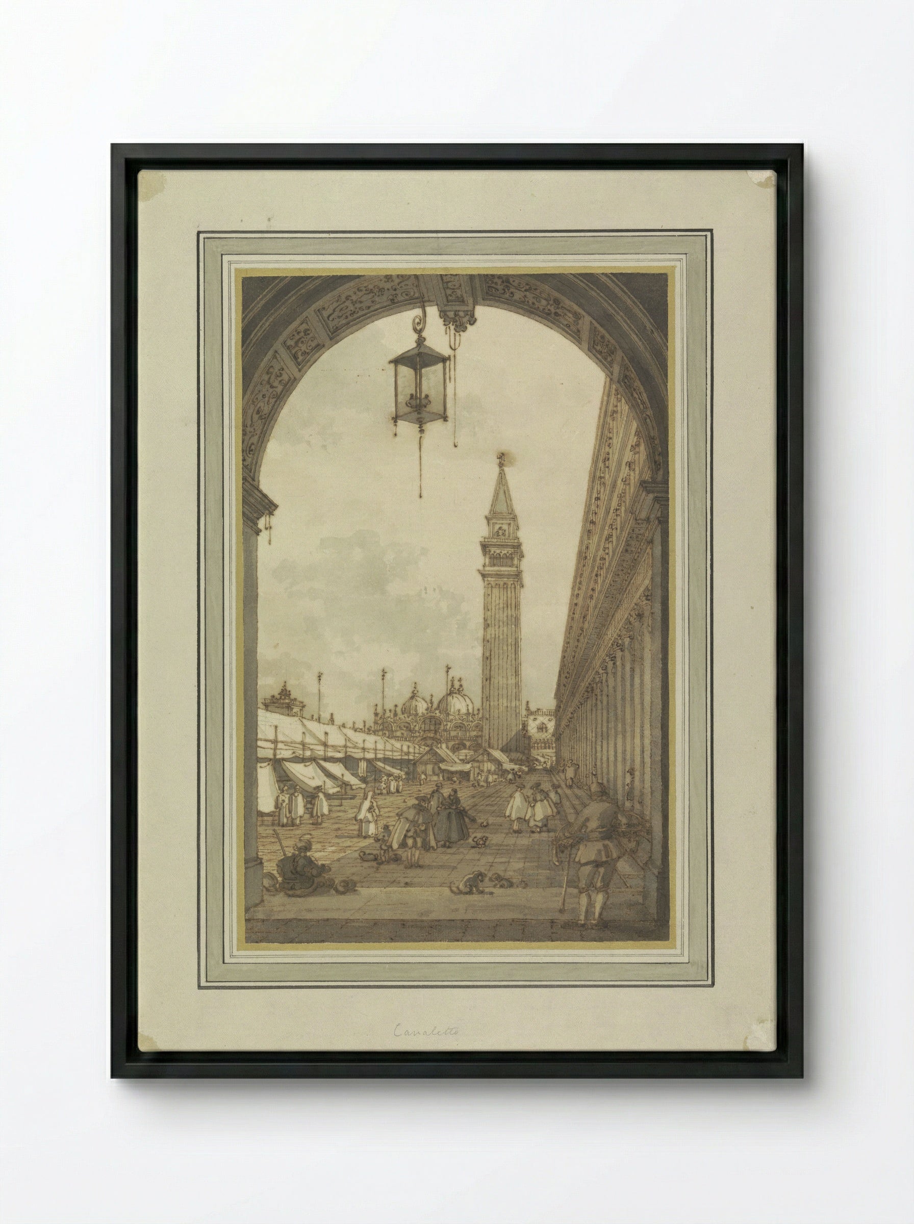 Piazza San Marco, Venice, Seen from the Southwest - Canaletto - Framed Canvas Black