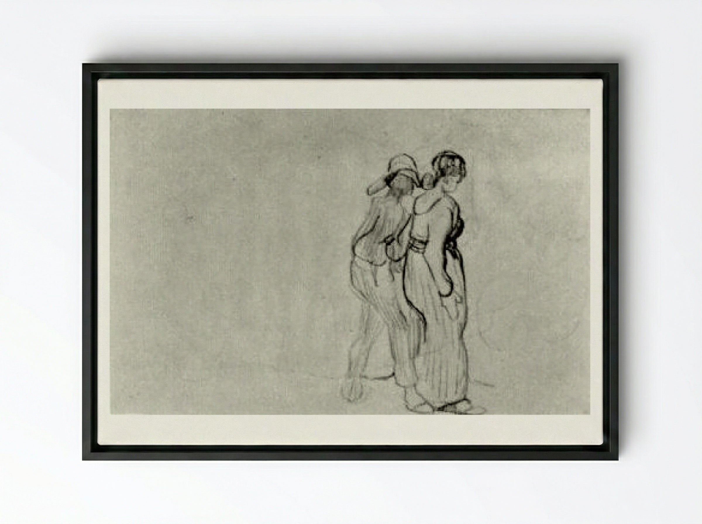 Couple Walking (Sketch) - Edgar Degas - Framed Canvas Black
