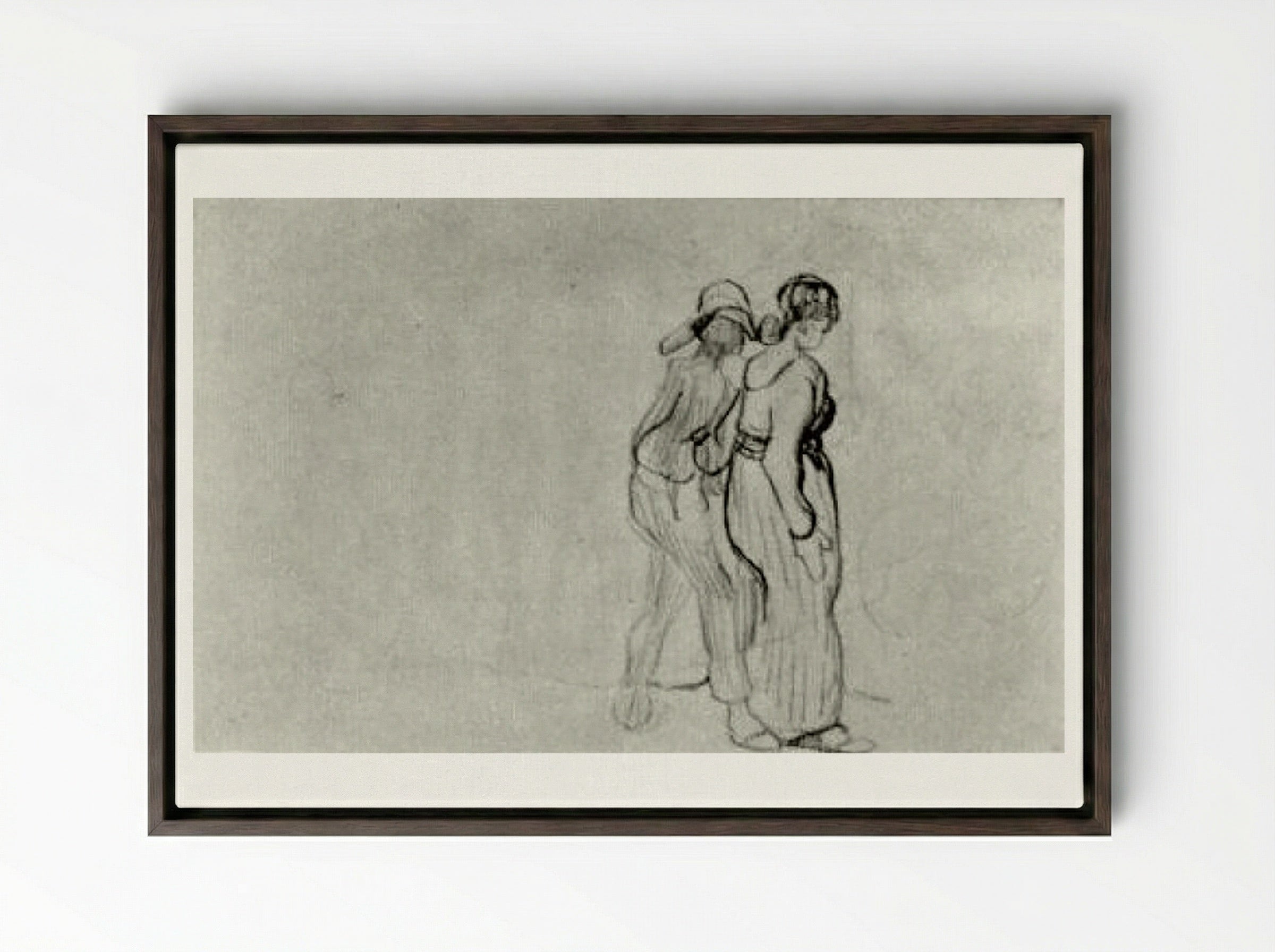Couple Walking (Sketch) - Edgar Degas - Framed Canvas Dark Wood