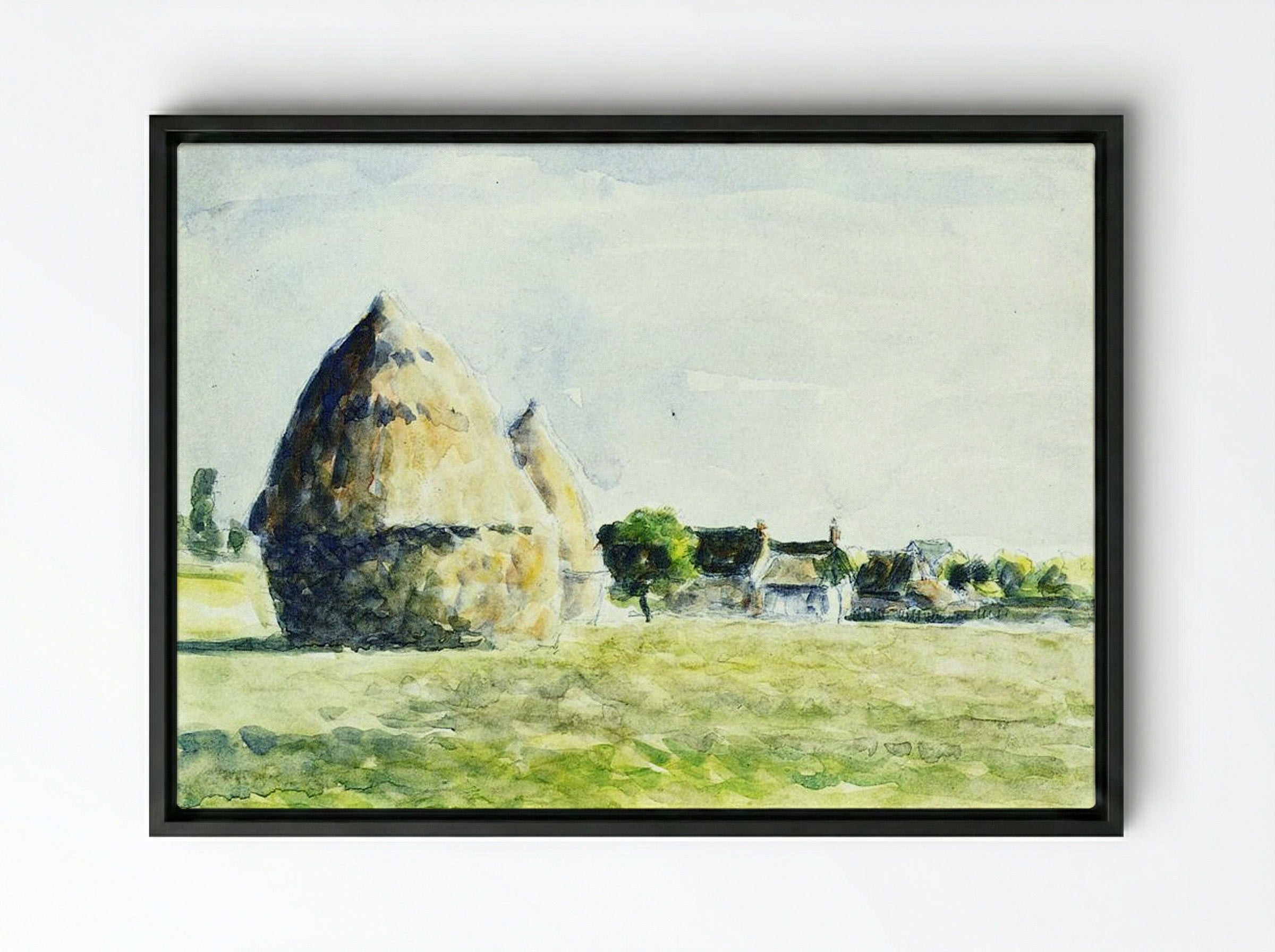 Haystacks, Eragny - Camille Pissarro - Framed Canvas Black