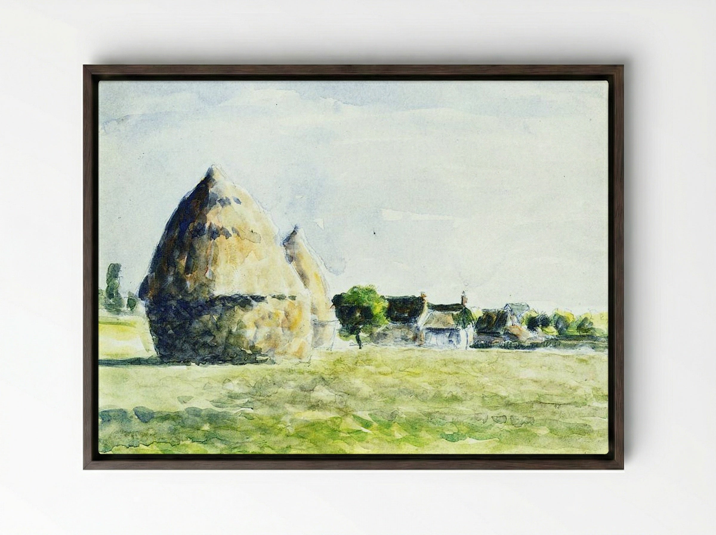 Haystacks, Eragny - Camille Pissarro - Framed Canvas Dark Wood