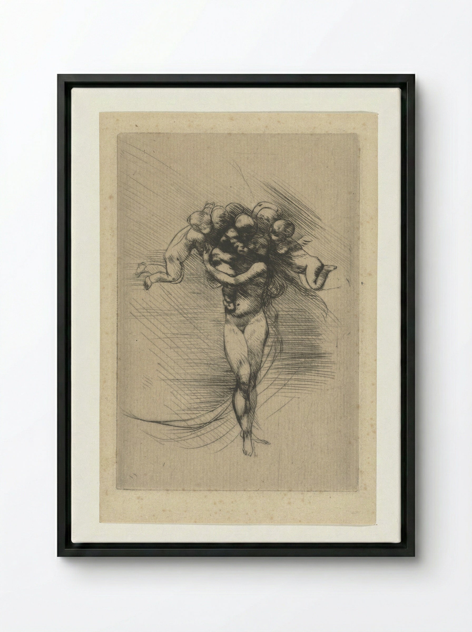 Naakte vrouw of Venus omcirkeld door putti - Auguste Rodin - Framed Canvas Black