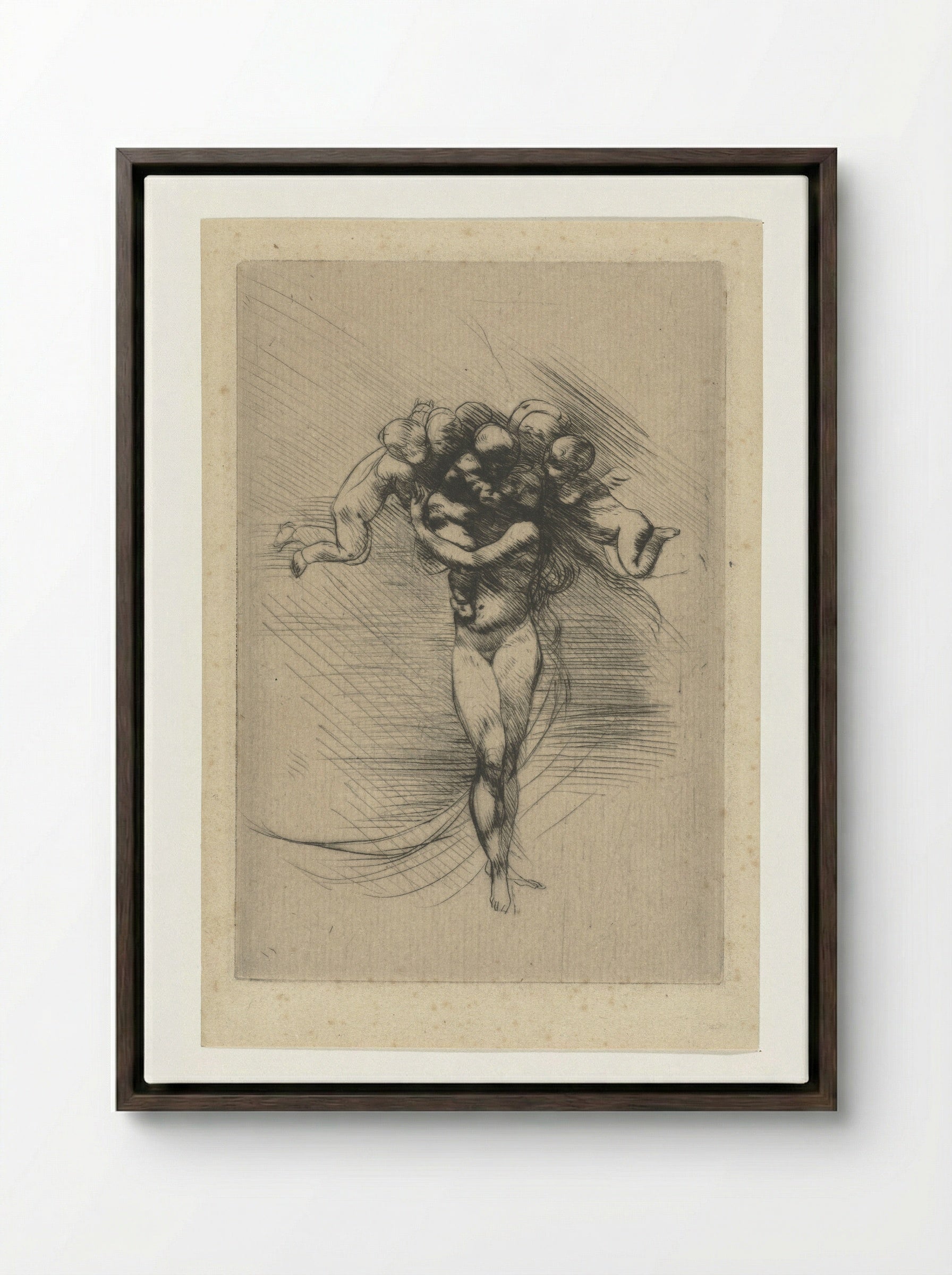 Naakte vrouw of Venus omcirkeld door putti - Auguste Rodin - Framed Canvas Dark Wood