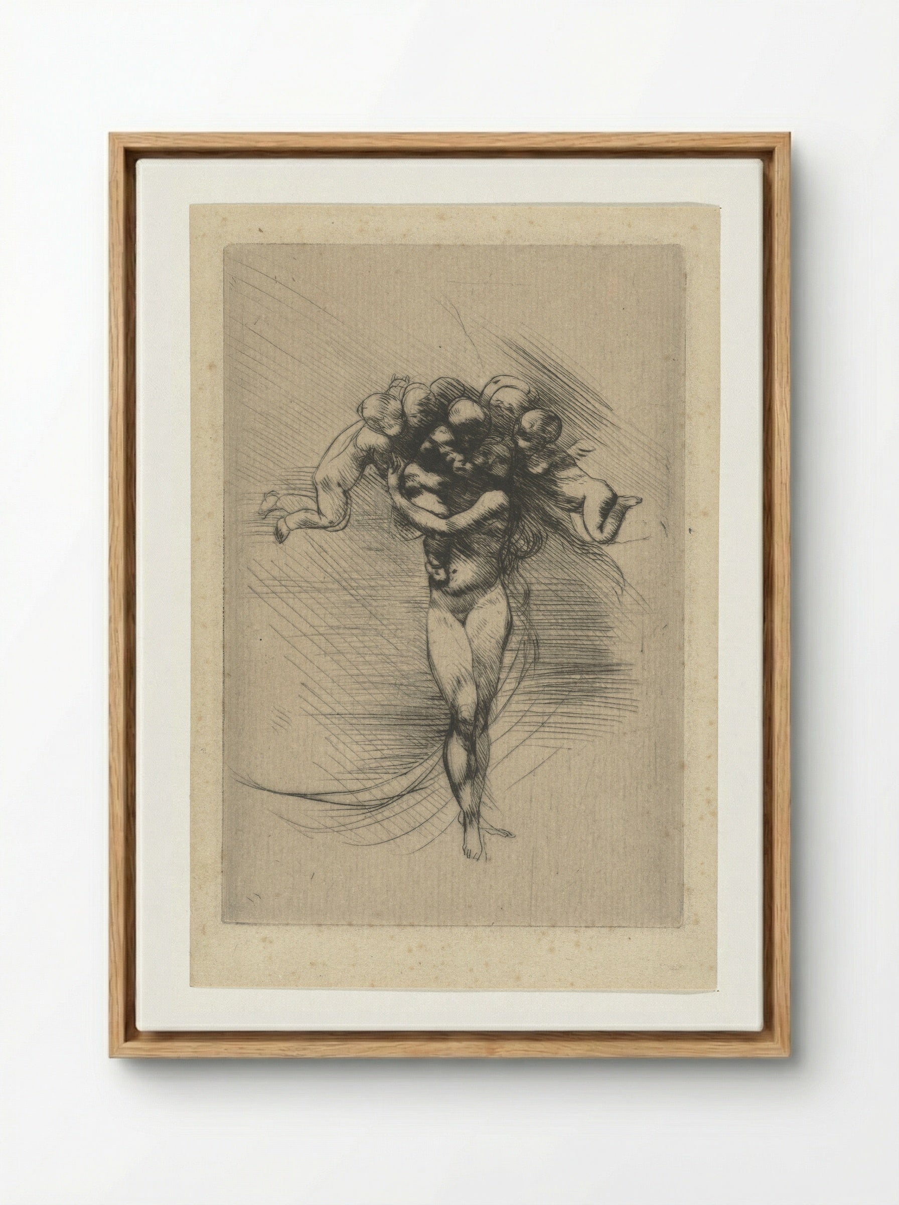 Naakte vrouw of Venus omcirkeld door putti - Auguste Rodin - Framed Canvas Wood