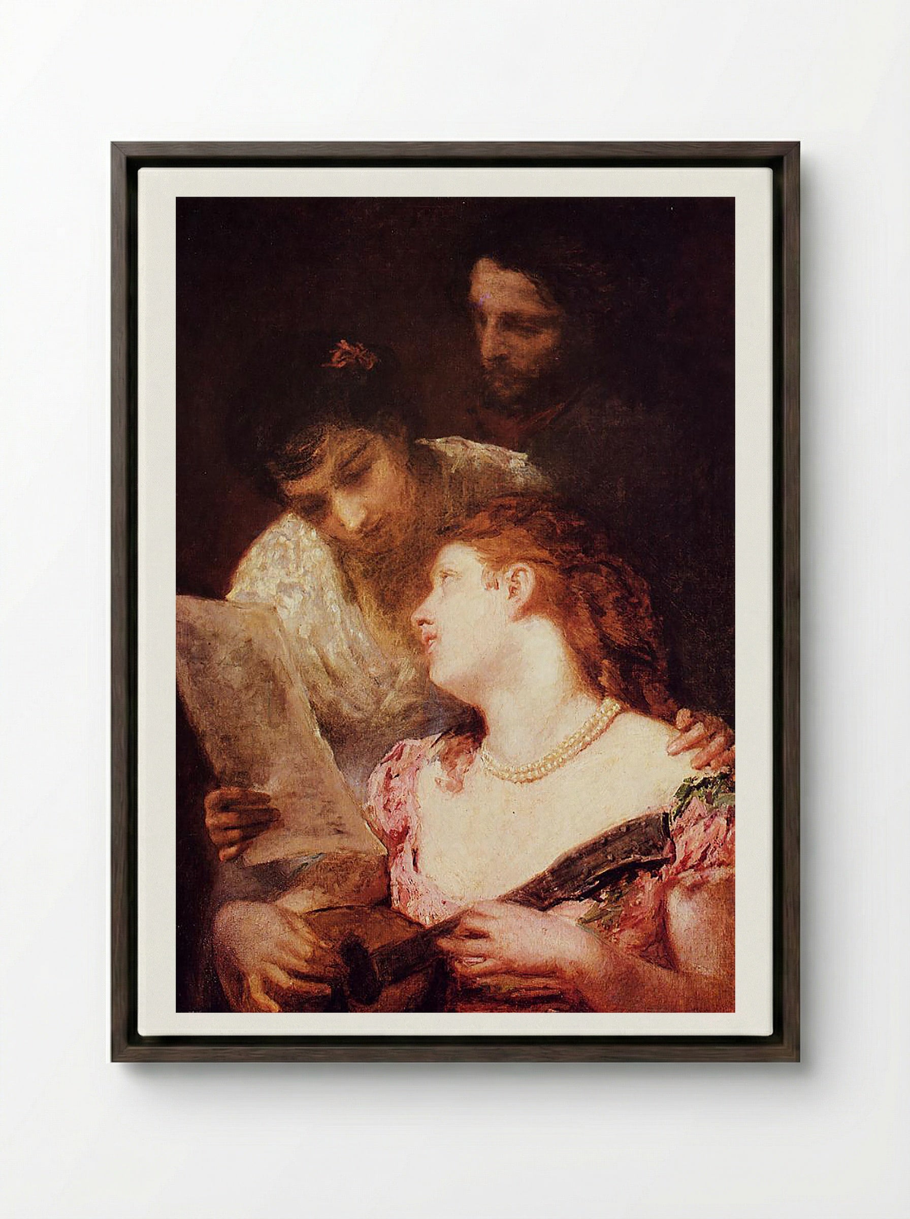 A Musical Party - Ford Madox Brown - Framed Canvas Dark Wood
