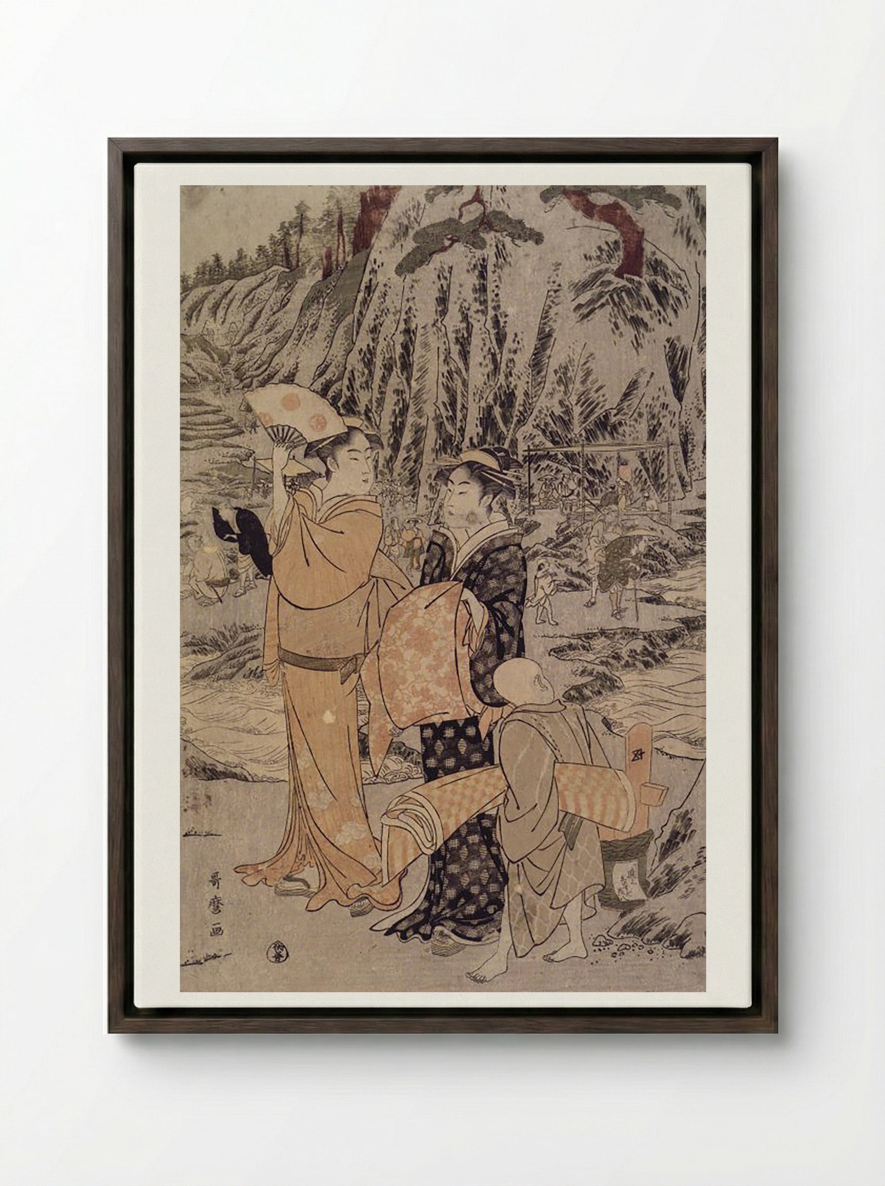 Along the Shore of Yènoshim - Utagawa Toyokuni - Framed Canvas Dark Wood