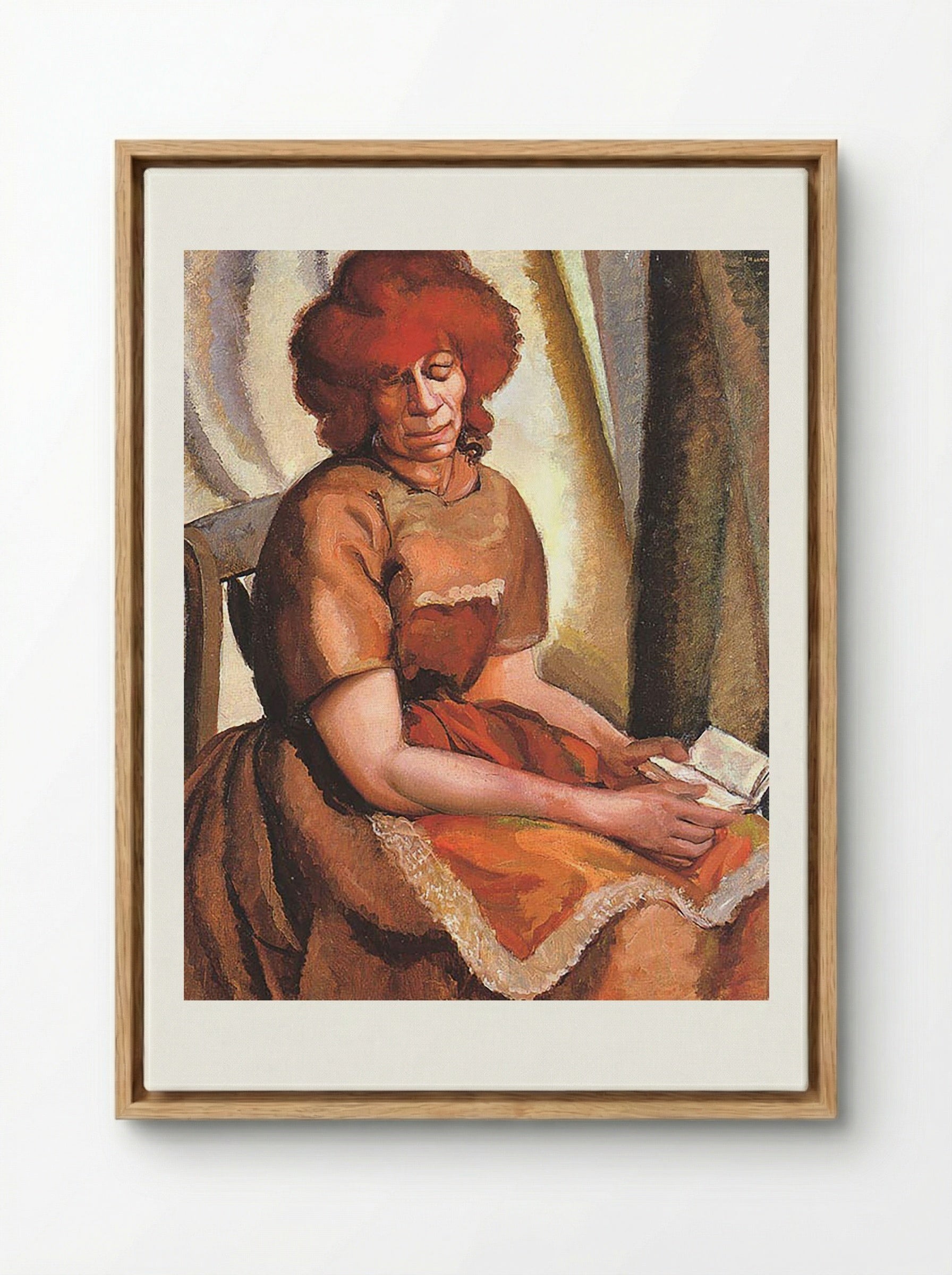 Redheaded Woman Reading - David Bomberg - Framed Canvas Wood