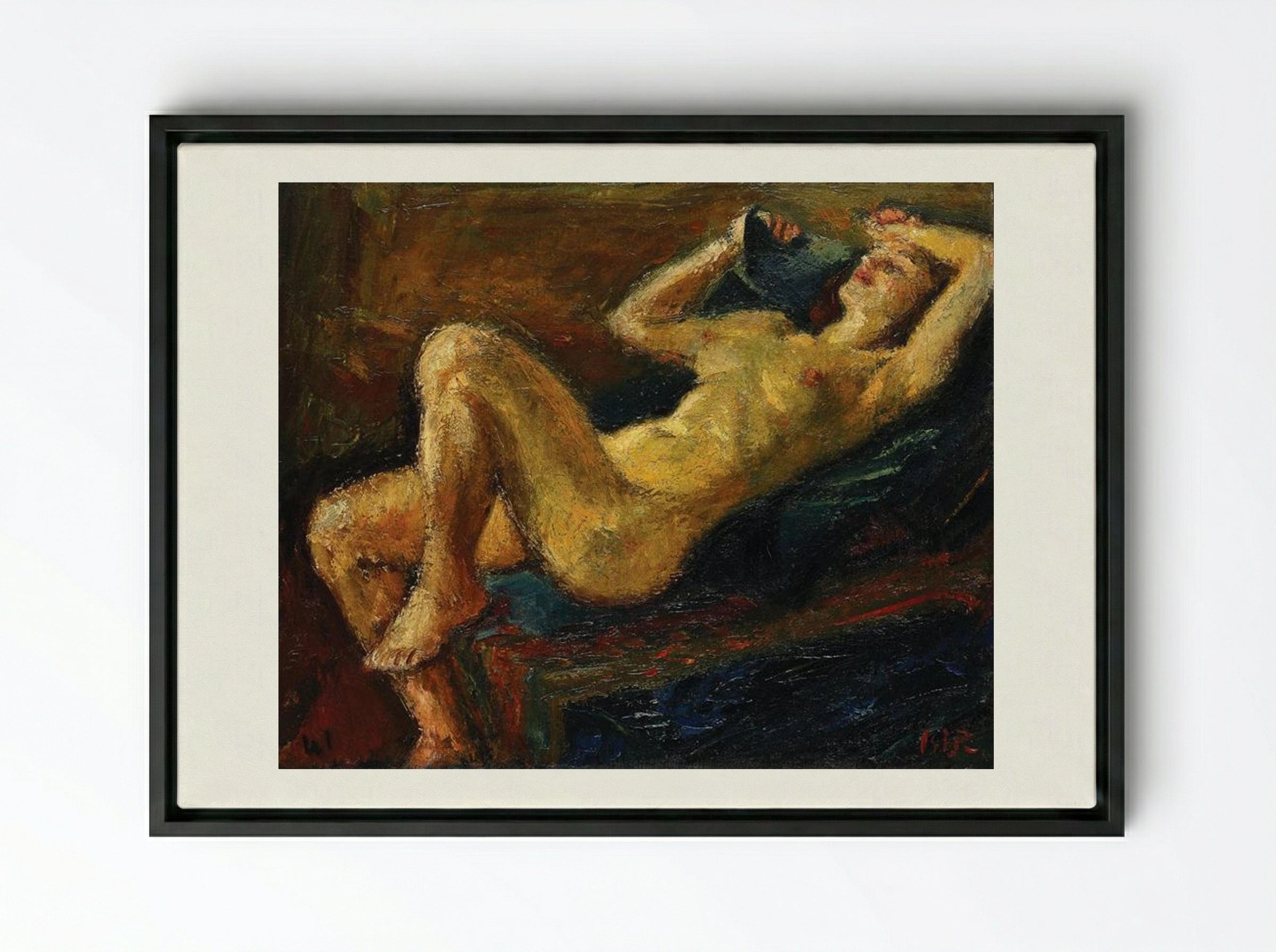 Laid Back Nude - Iosif Iser - Framed Canvas Black