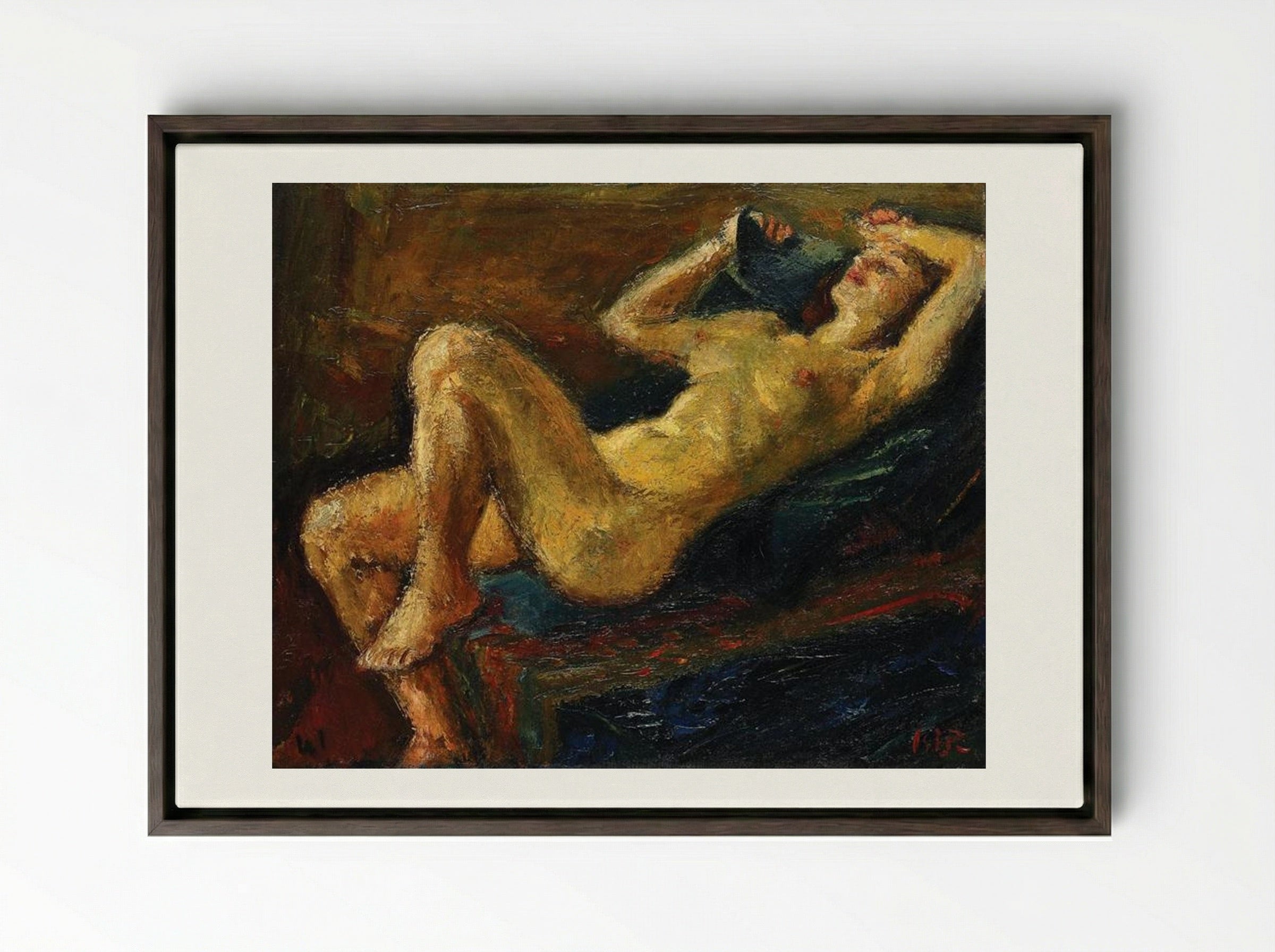 Laid Back Nude - Iosif Iser - Framed Canvas Dark Wood