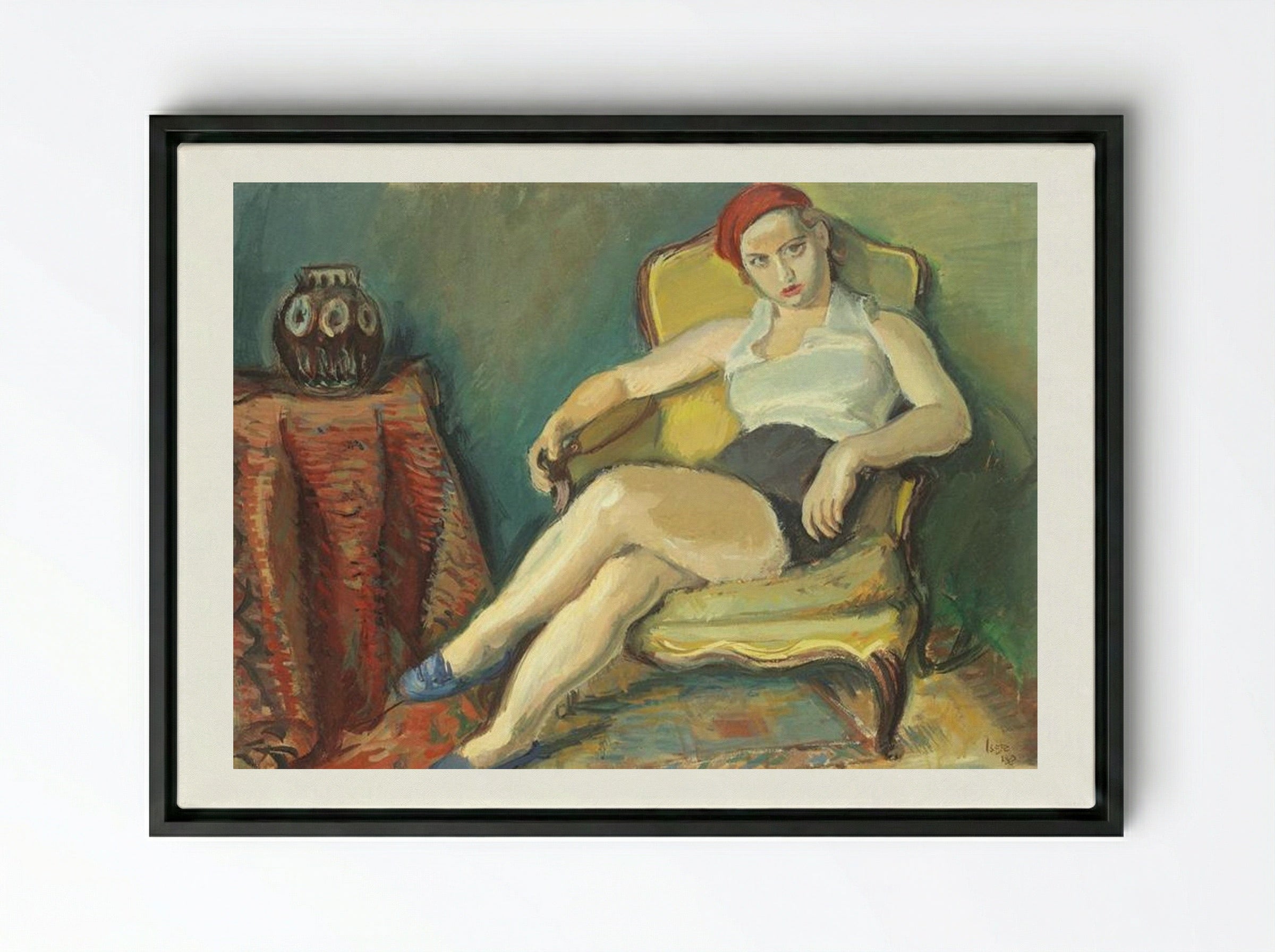 Woman in Yellow Chair - Iosif Iser - Framed Canvas Black