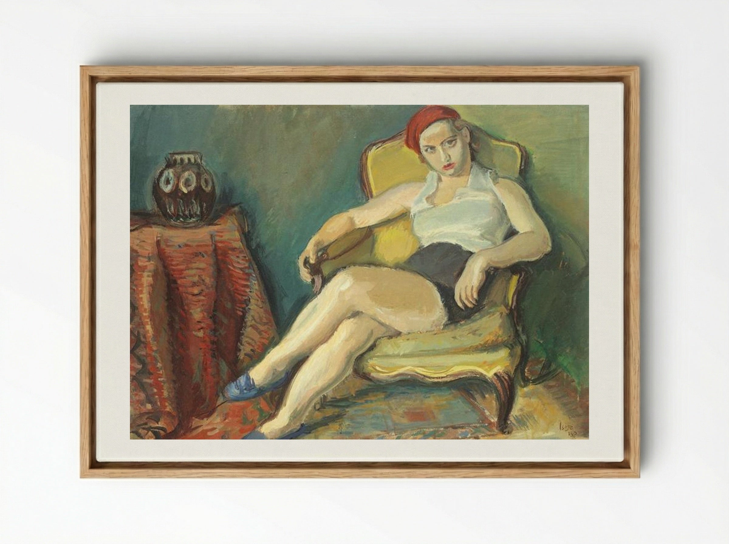 Woman in Yellow Chair - Iosif Iser - Framed Canvas Wood