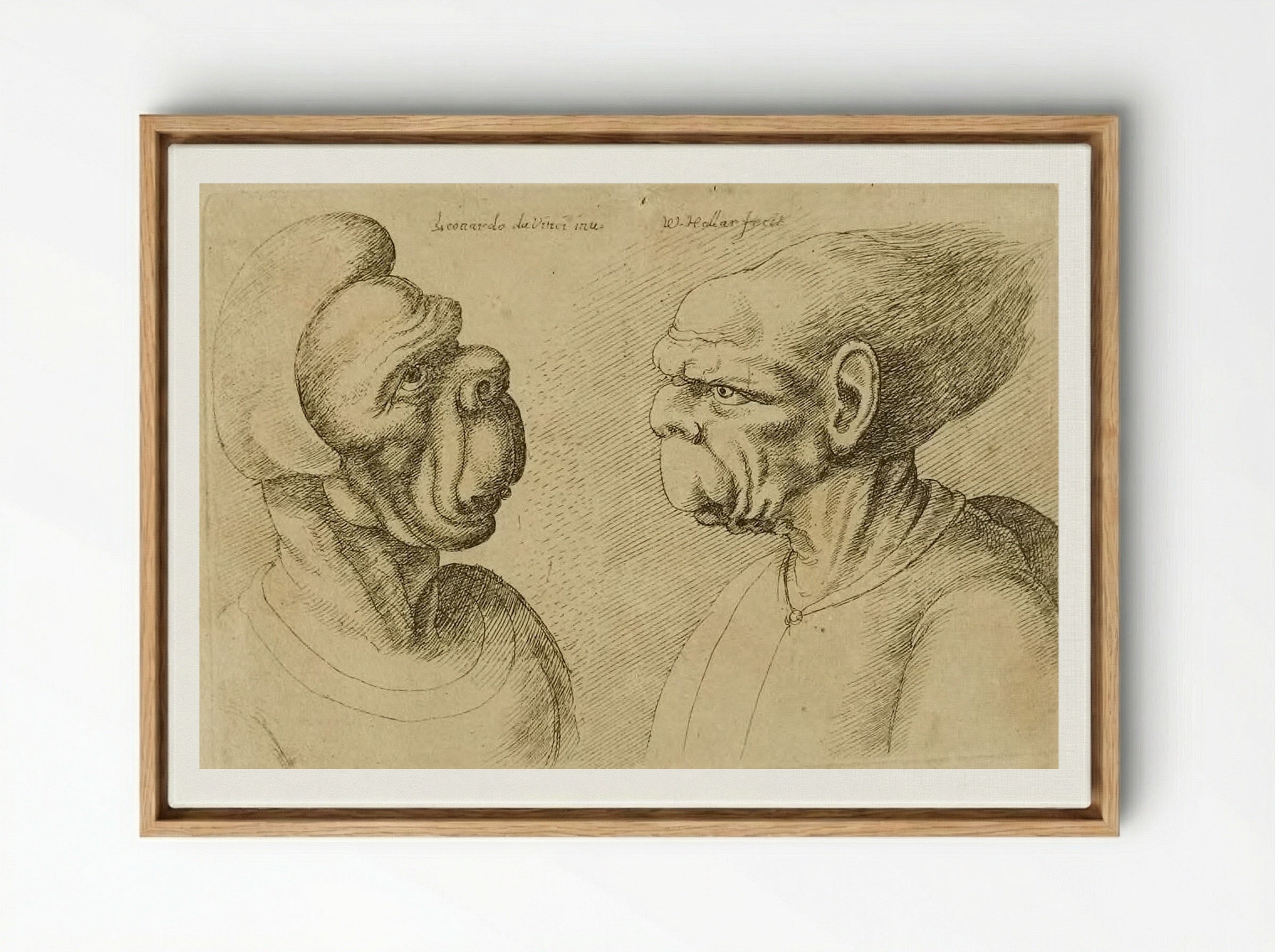 Two Deformed Heads Facing Inward - Wenceslaus Hollar - Framed Canvas Wood