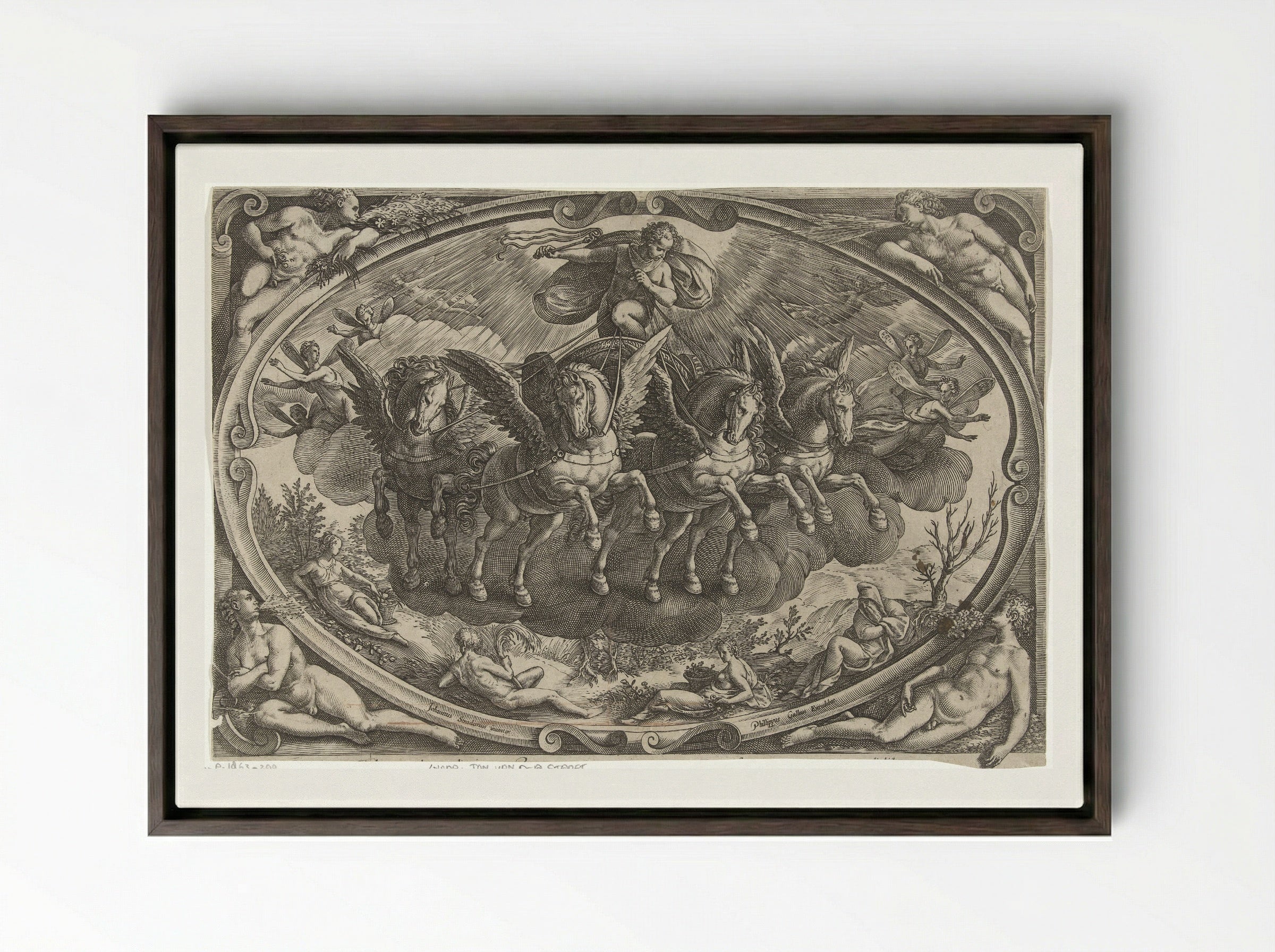 Apollo in the Sun Chariot - Philips Galle - Framed Canvas Dark Wood