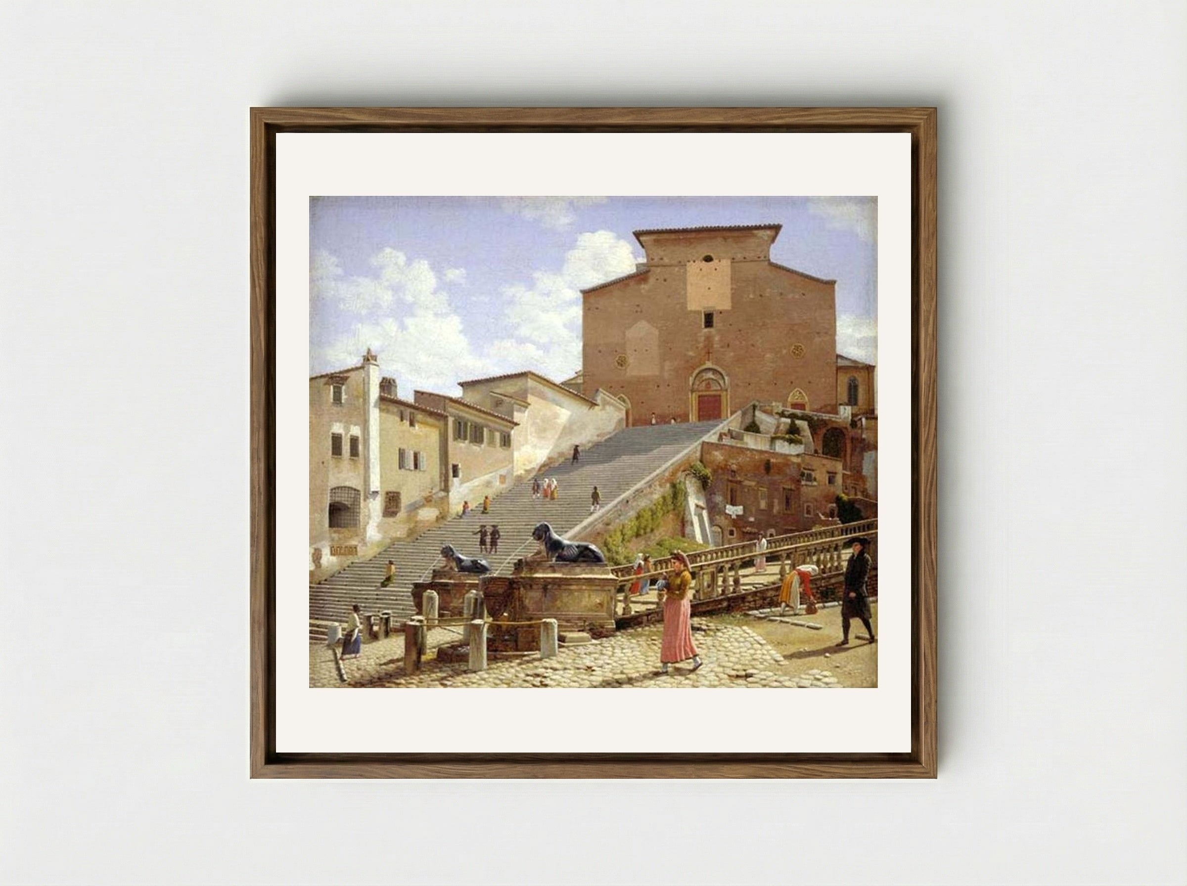 The Marble Staircase Leading to Santa Maria in Aracoeli, Rome - Christoffer Wilhelm Eckersberg - Framed Canvas Wood