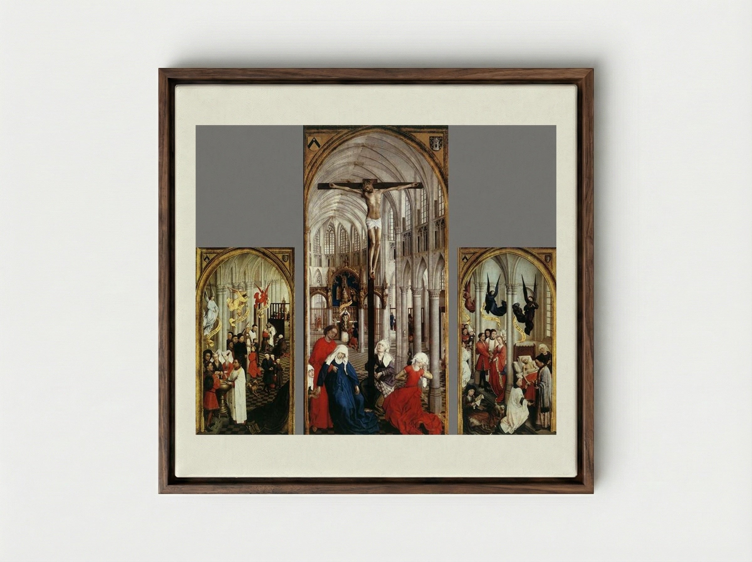 Seven Sacraments Altarpiece - Rogier van der Weyden - Framed Canvas Dark Wood