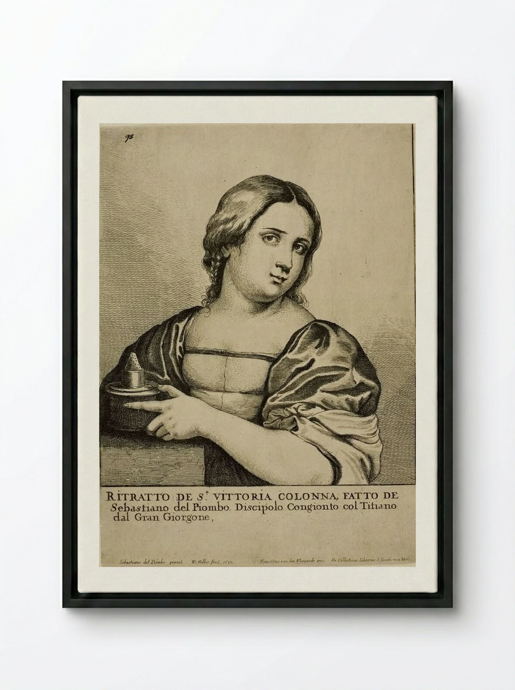 Portrait of a Woman (Vittoria Colonna) - Wenceslaus Hollar - Framed Canvas Black