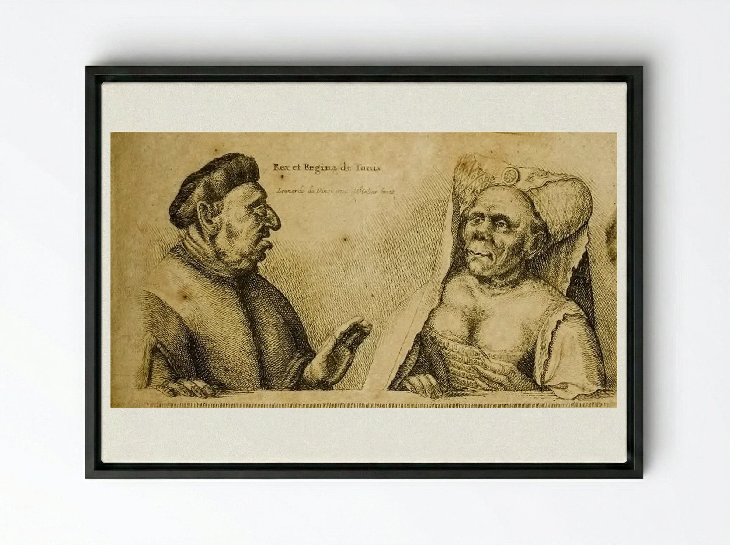 The King and Queen of Tunis - Wenceslaus Hollar - Framed Canvas Black