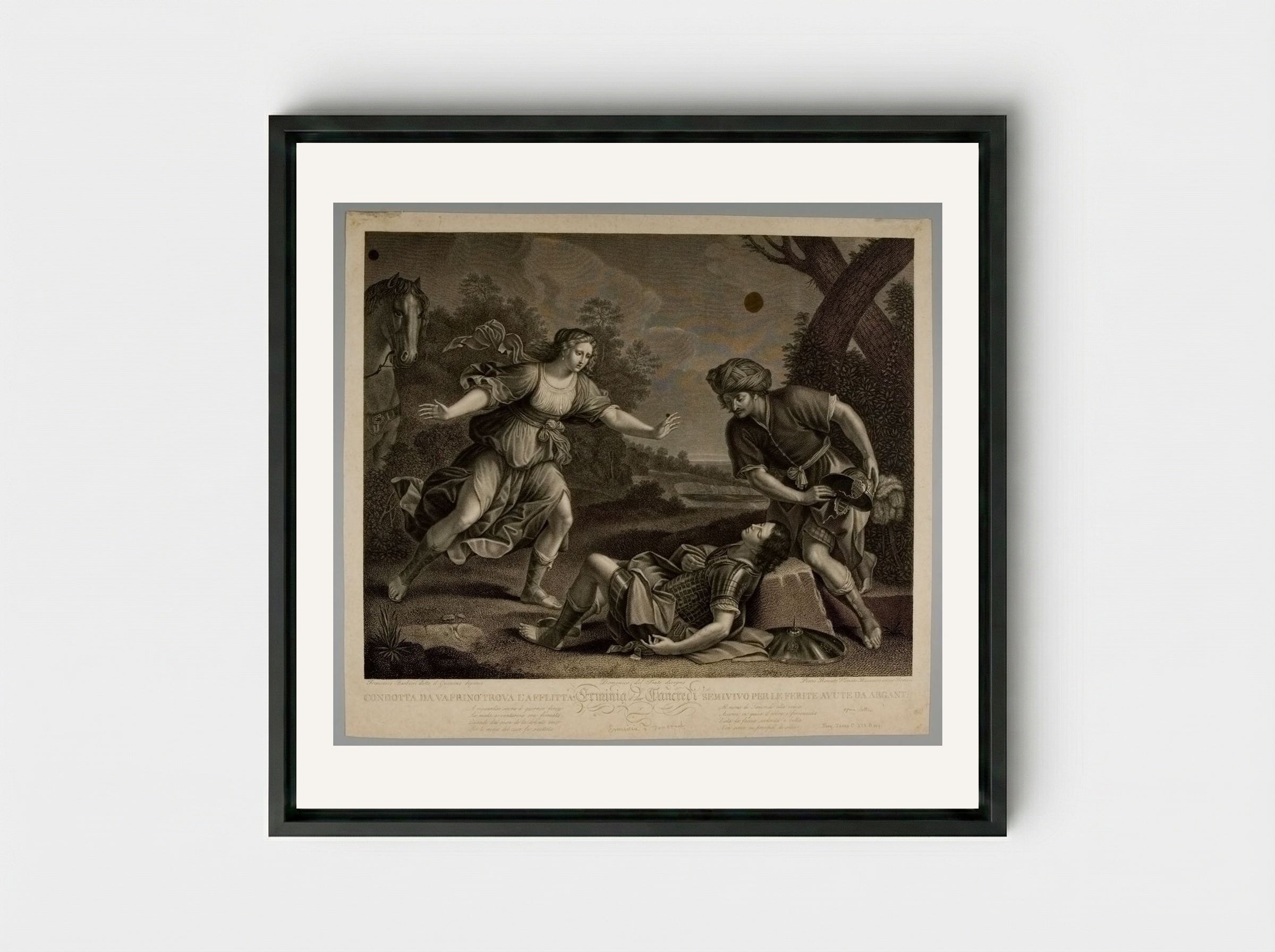 Tancred and Erminia - Pietro Bonato - Framed Canvas Black