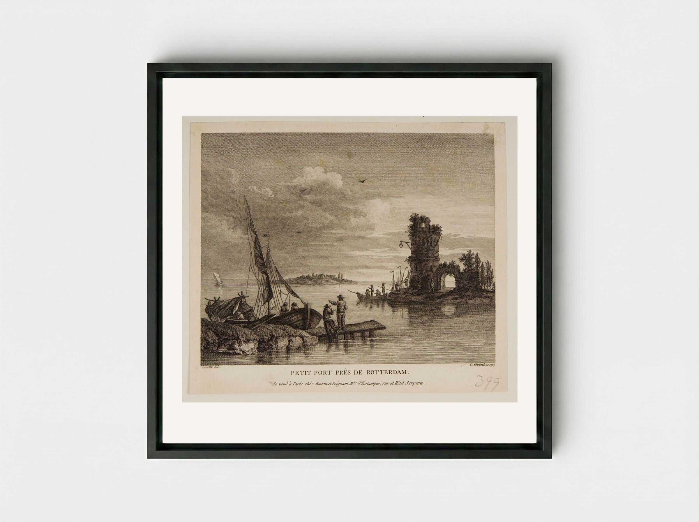 Small Port Near Rotterdam - Carl Wilhelm Weisbrod - Framed Canvas Black