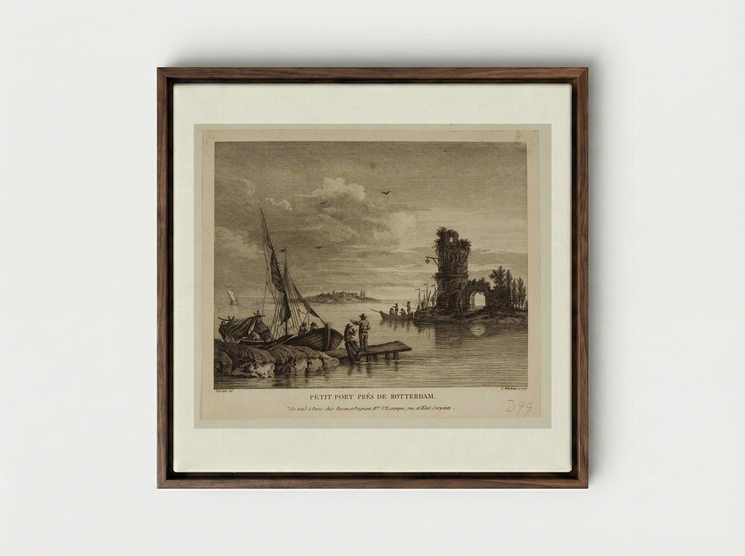 Small Port Near Rotterdam - Carl Wilhelm Weisbrod - Framed Canvas Dark Wood