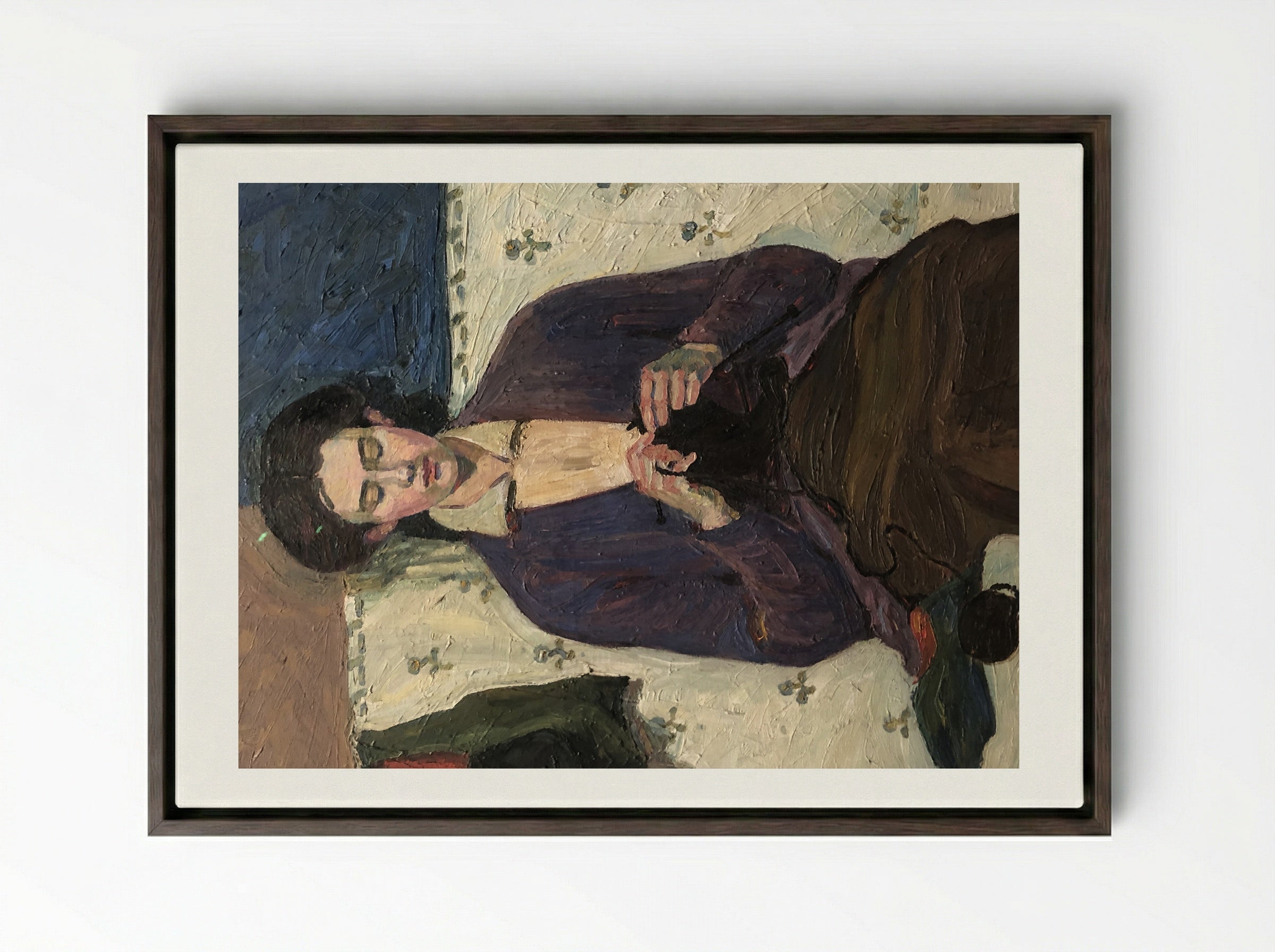 The Sock Knitter - Grace Cossington Smith - Framed Canvas Dark Wood