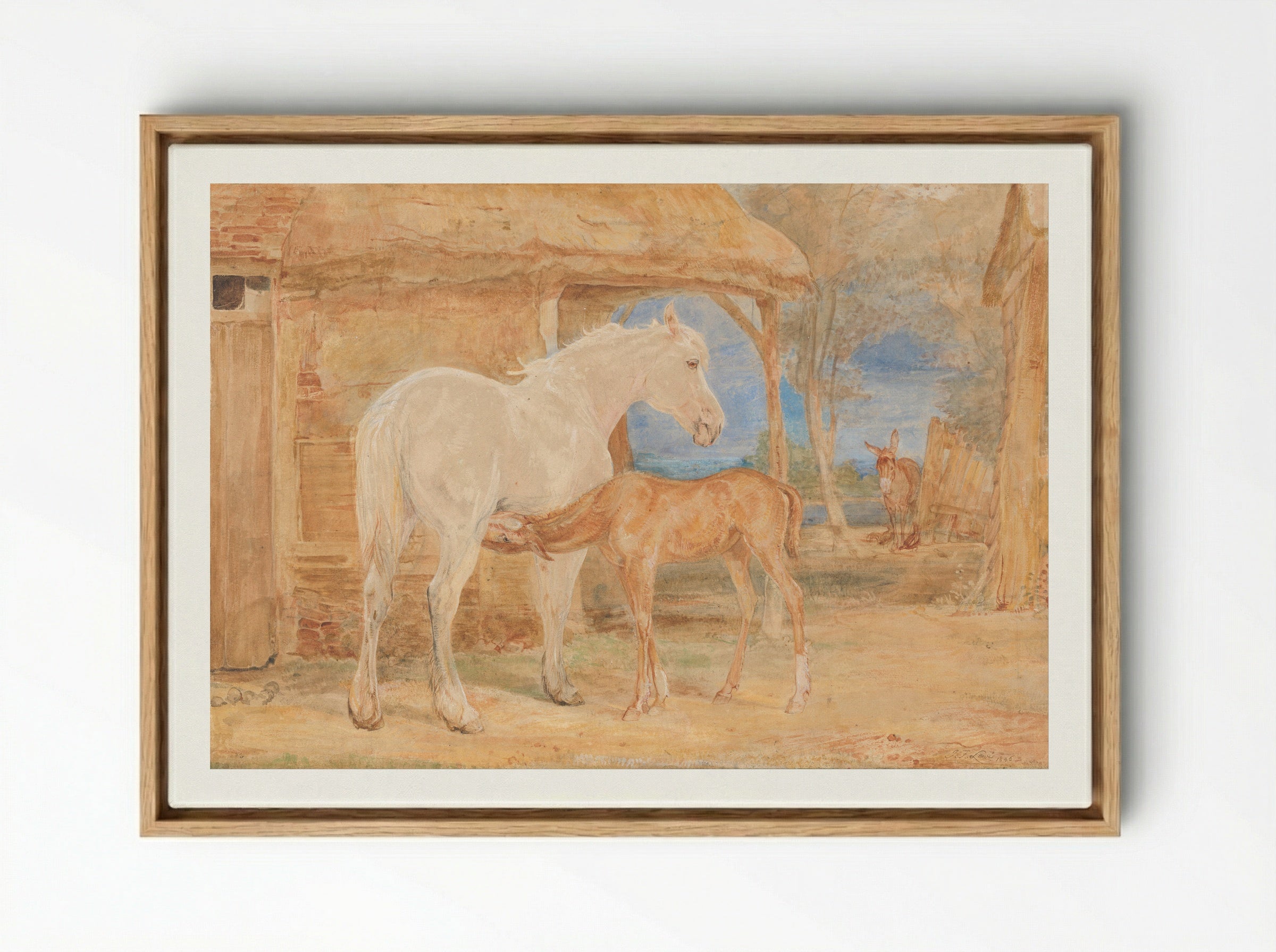 Mare and Foal - John Frederick Lewis - Framed Canvas Wood
