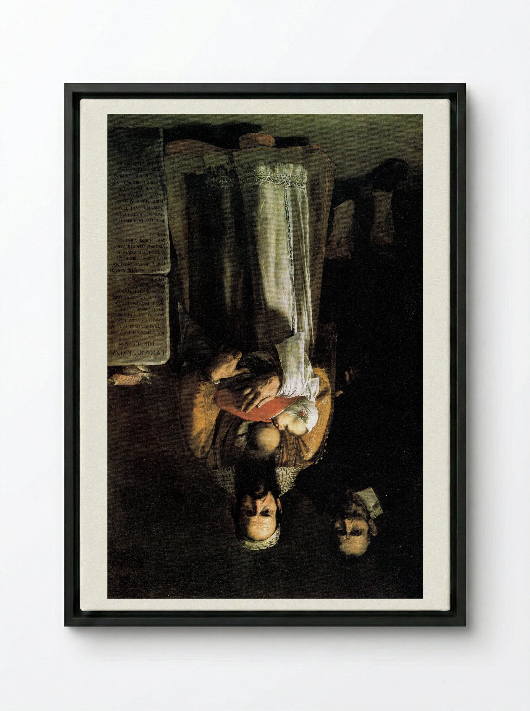 Magdalena Ventura with Her Husband and Son - Jusepe de Ribera - Framed Canvas Black