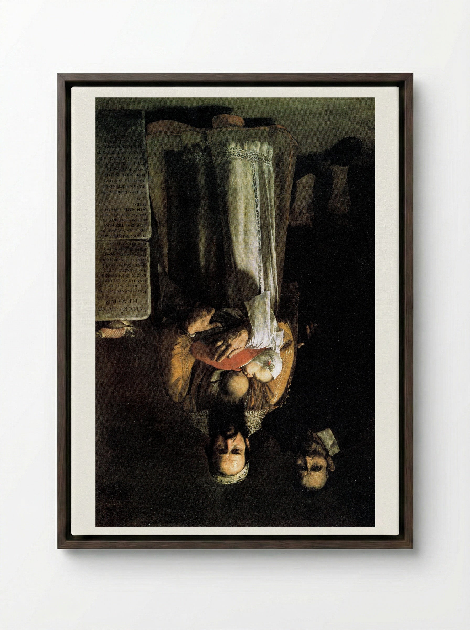 Magdalena Ventura with Her Husband and Son - Jusepe de Ribera - Framed Canvas Dark Wood