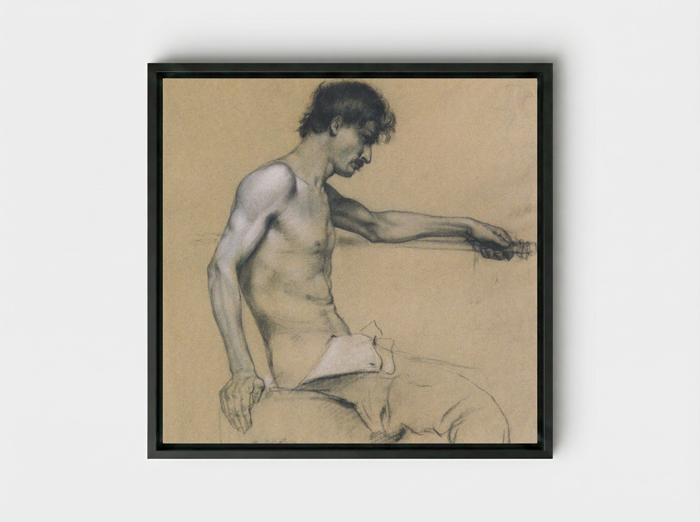Male Nude Study - Koloman Moser - Framed Canvas Black