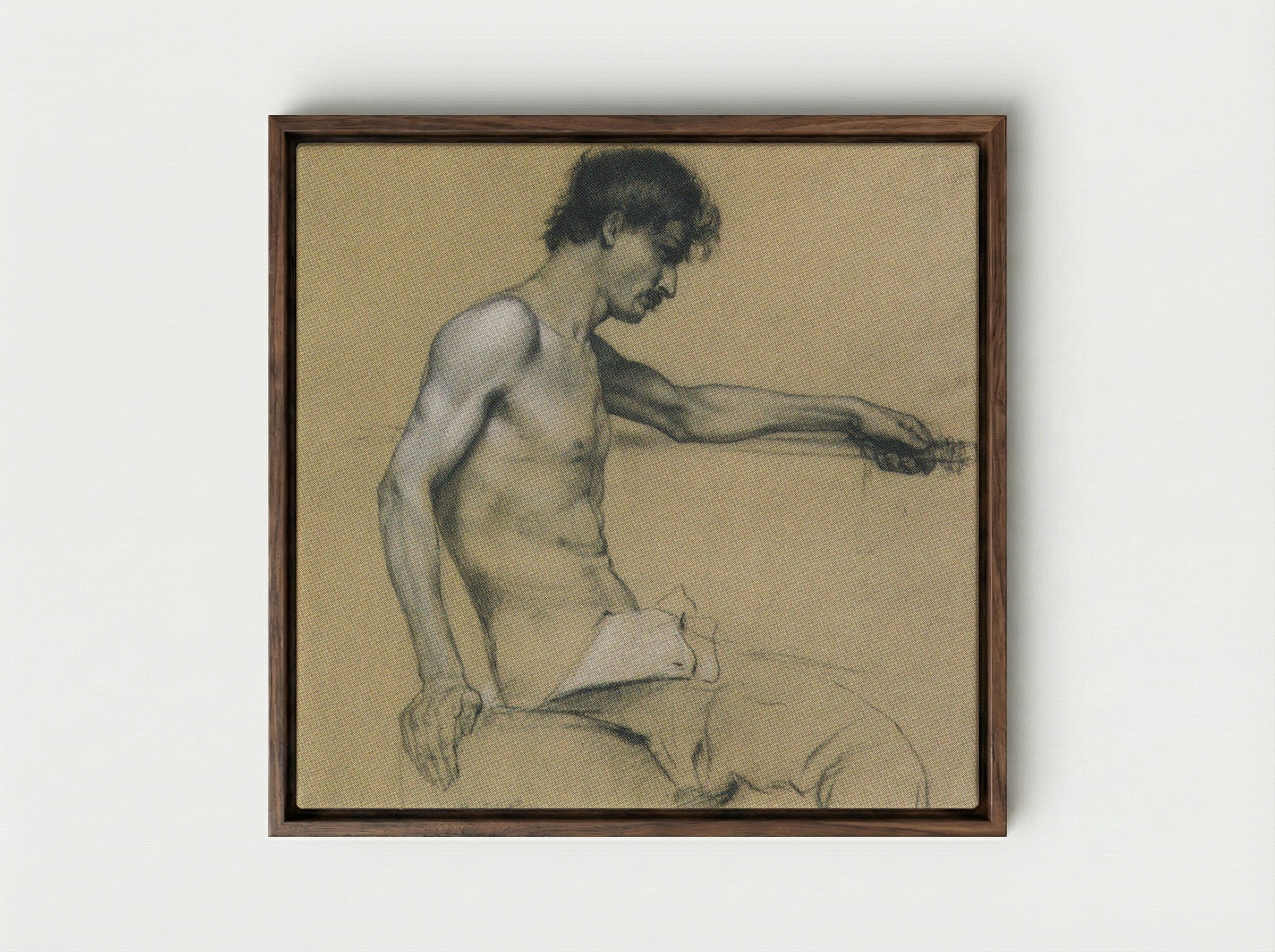 Male Nude Study - Koloman Moser - Framed Canvas Dark Wood