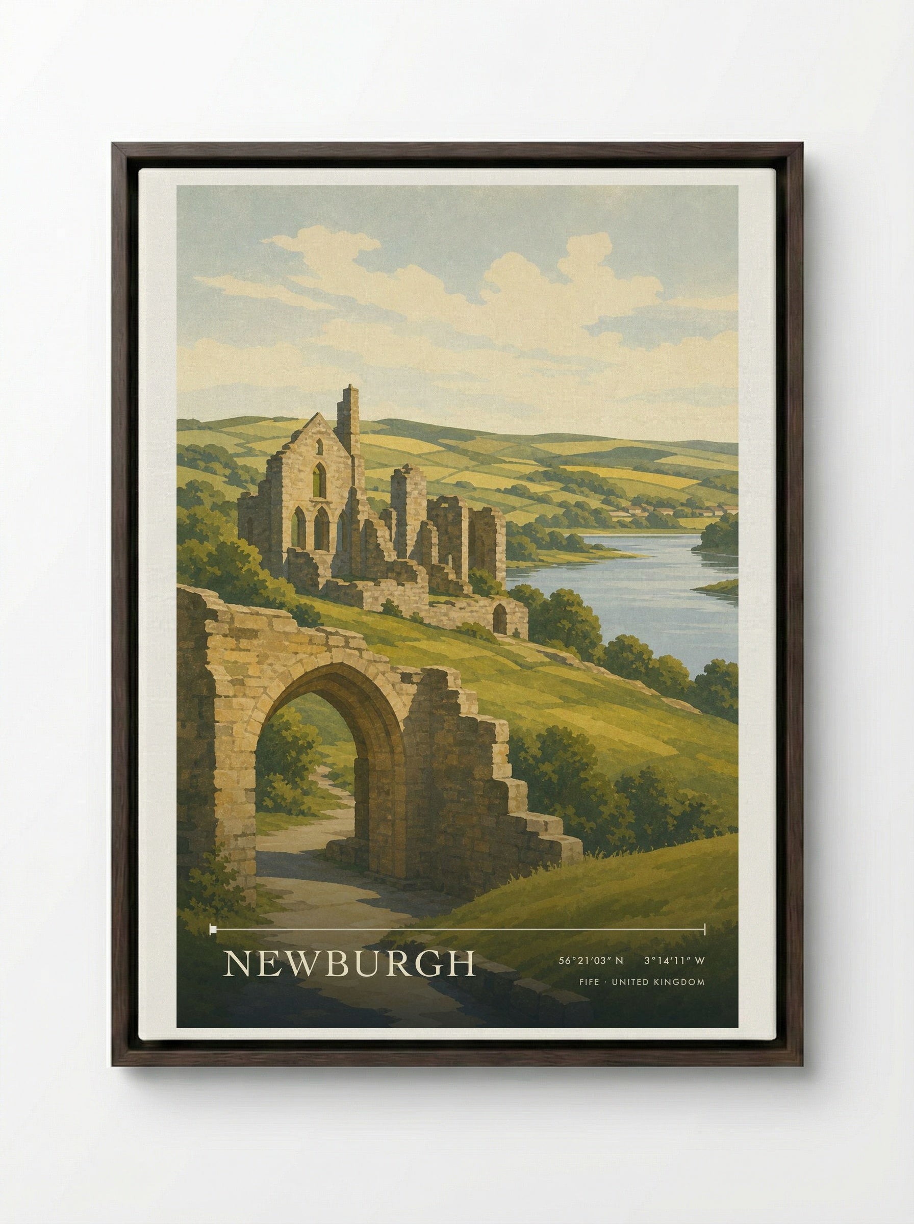 Newburgh Fife United Kingdom Travel Poster - Framed Canvas Dark Wood