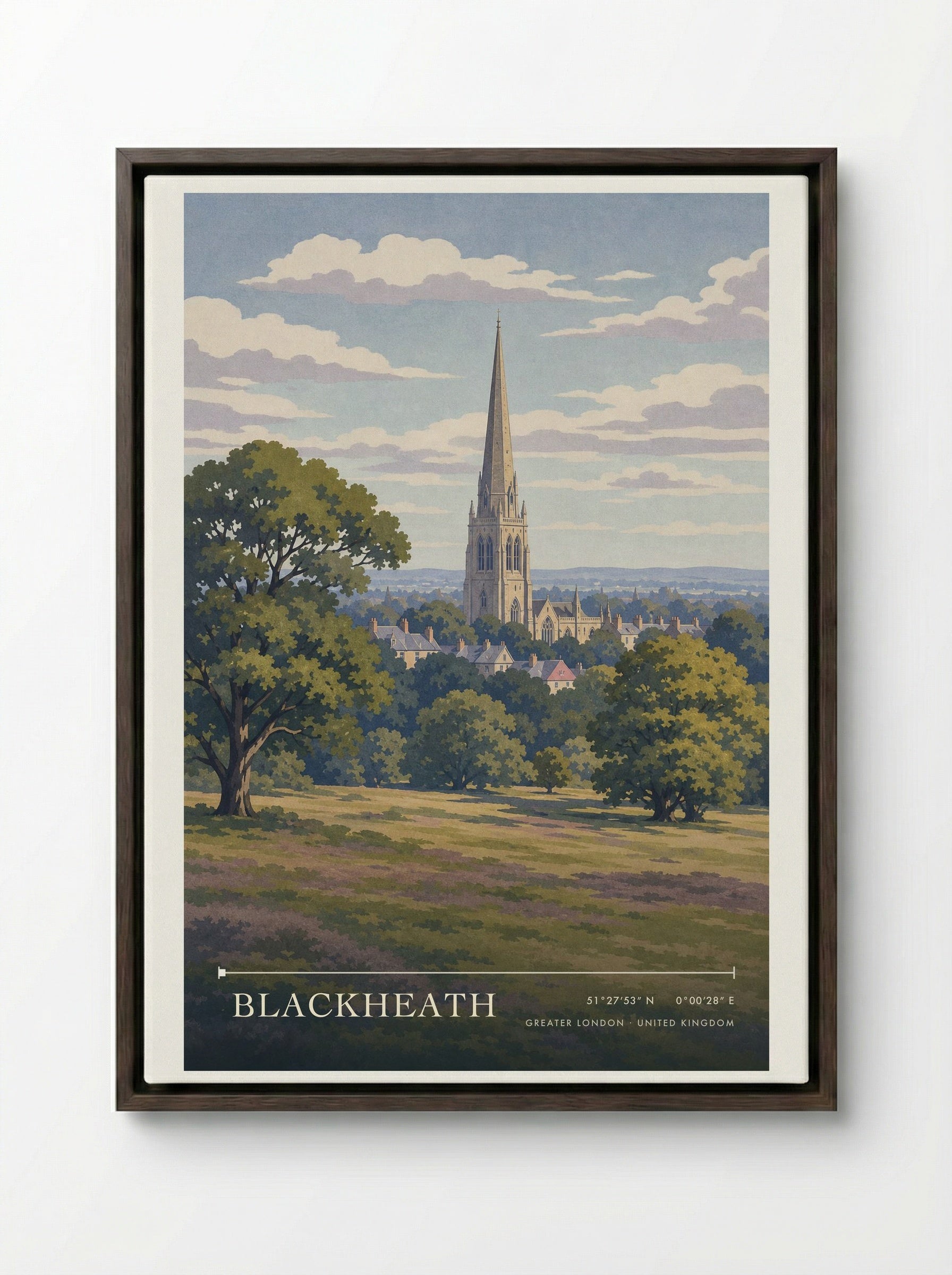 Blackheath Greater London United Kingdom Travel Poster - Framed Canvas Dark Wood