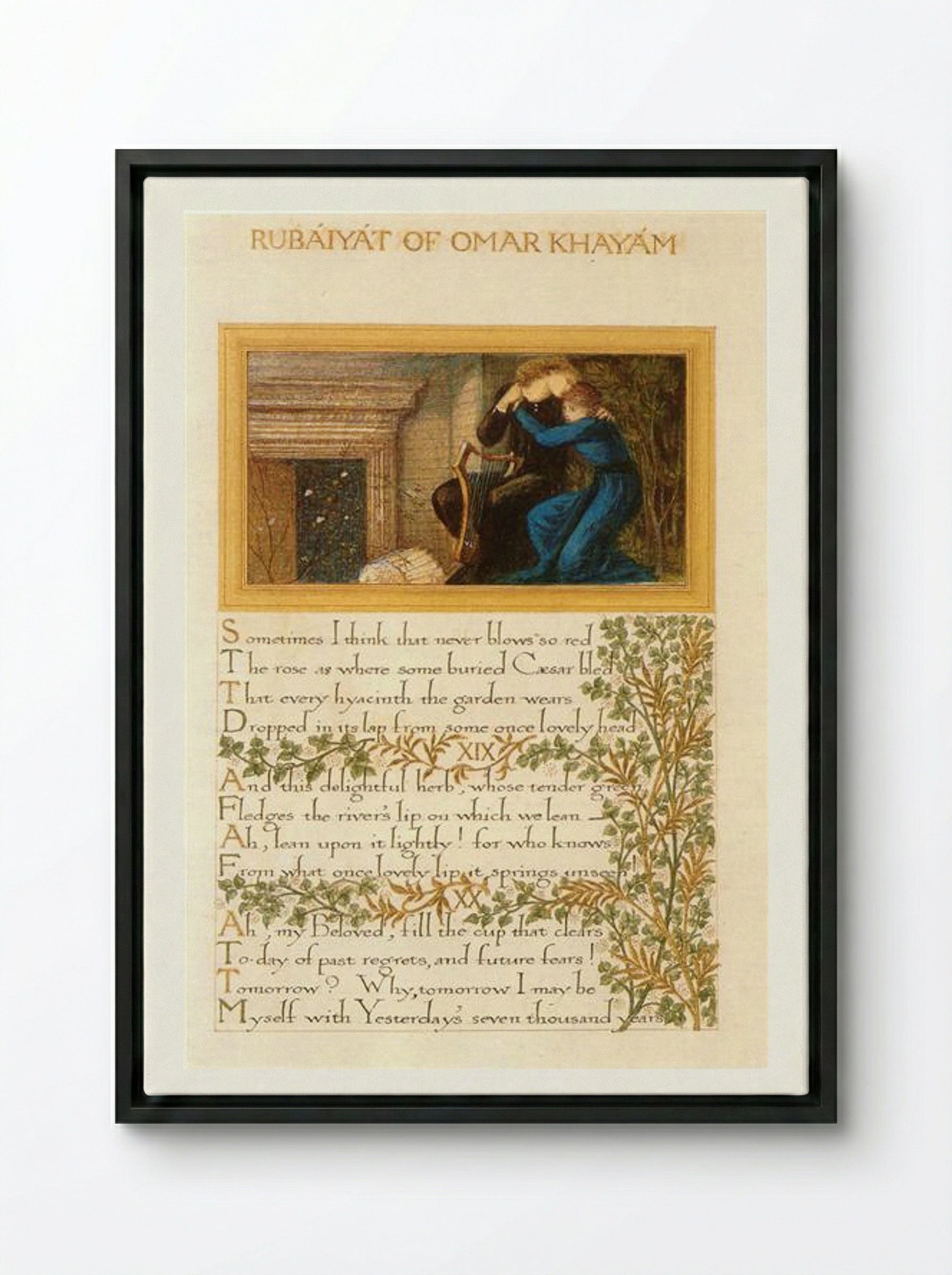 The Rubaiyat of Omar Khayyam, text and decoration by Morris with illustrations by Burne-Jones - William Morris - Framed Canvas Black