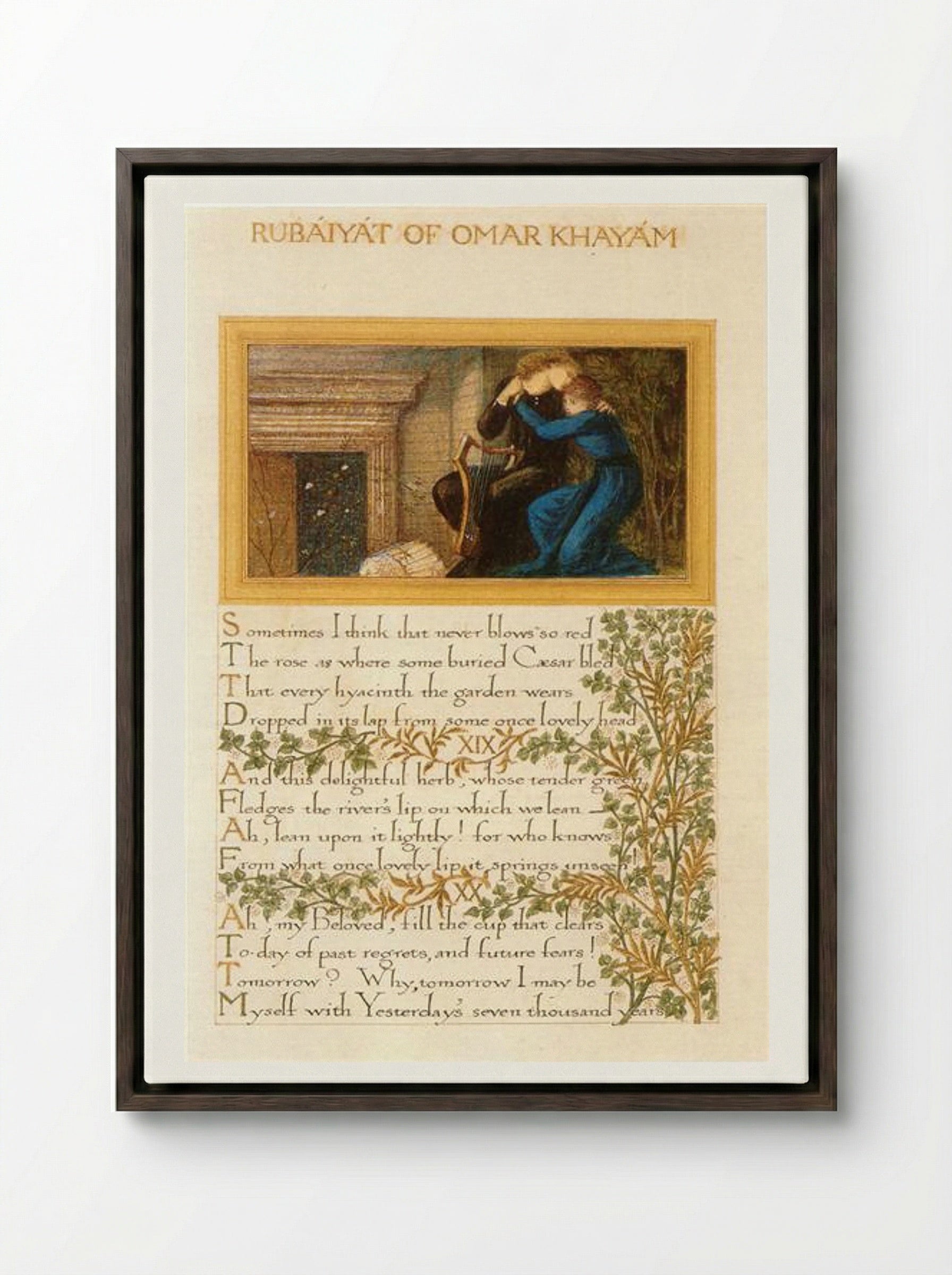 The Rubaiyat of Omar Khayyam, text and decoration by Morris with illustrations by Burne-Jones - William Morris - Framed Canvas Dark Wood