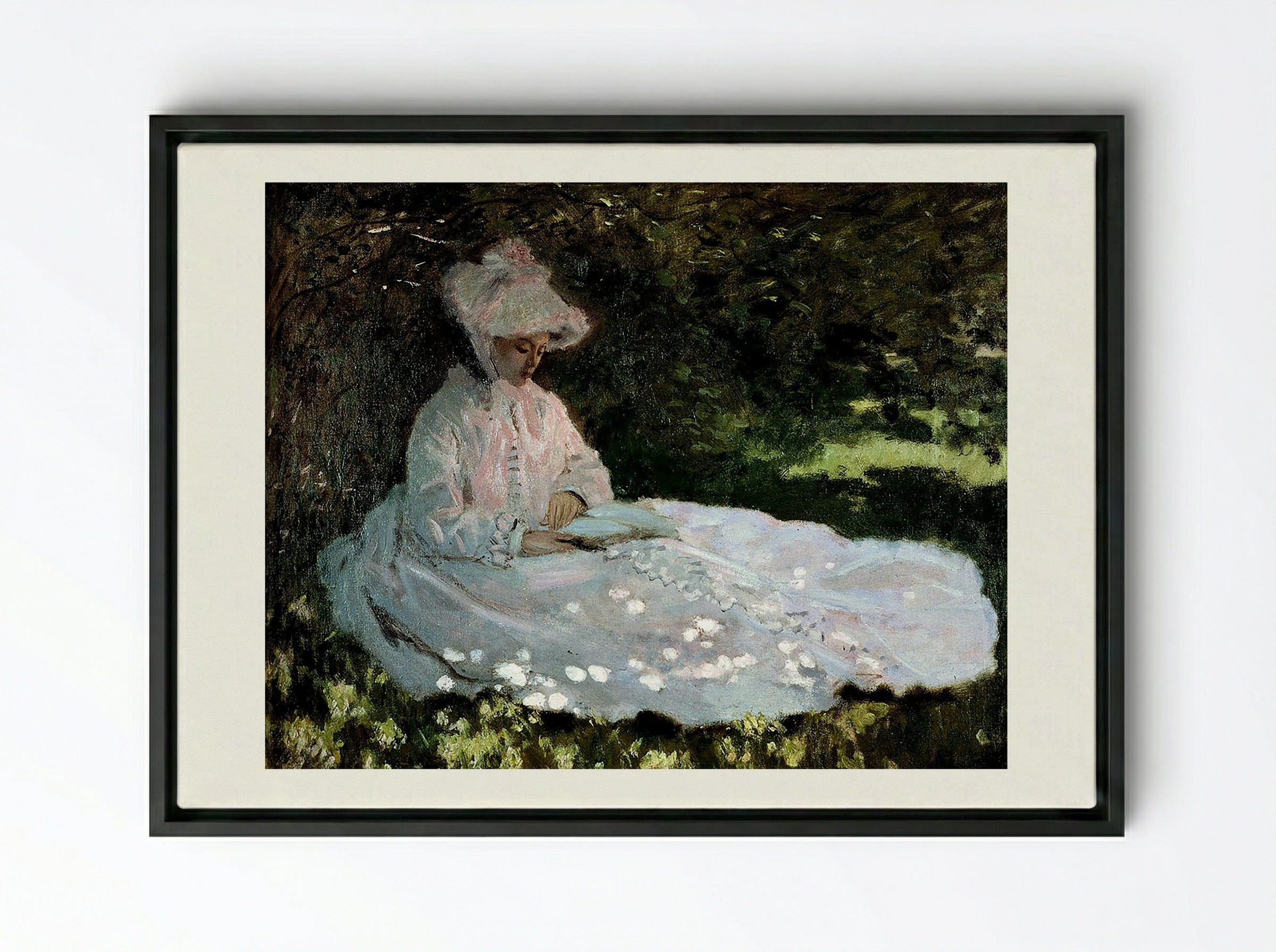 A Woman Reading - Berthe Morisot - Framed Canvas Black
